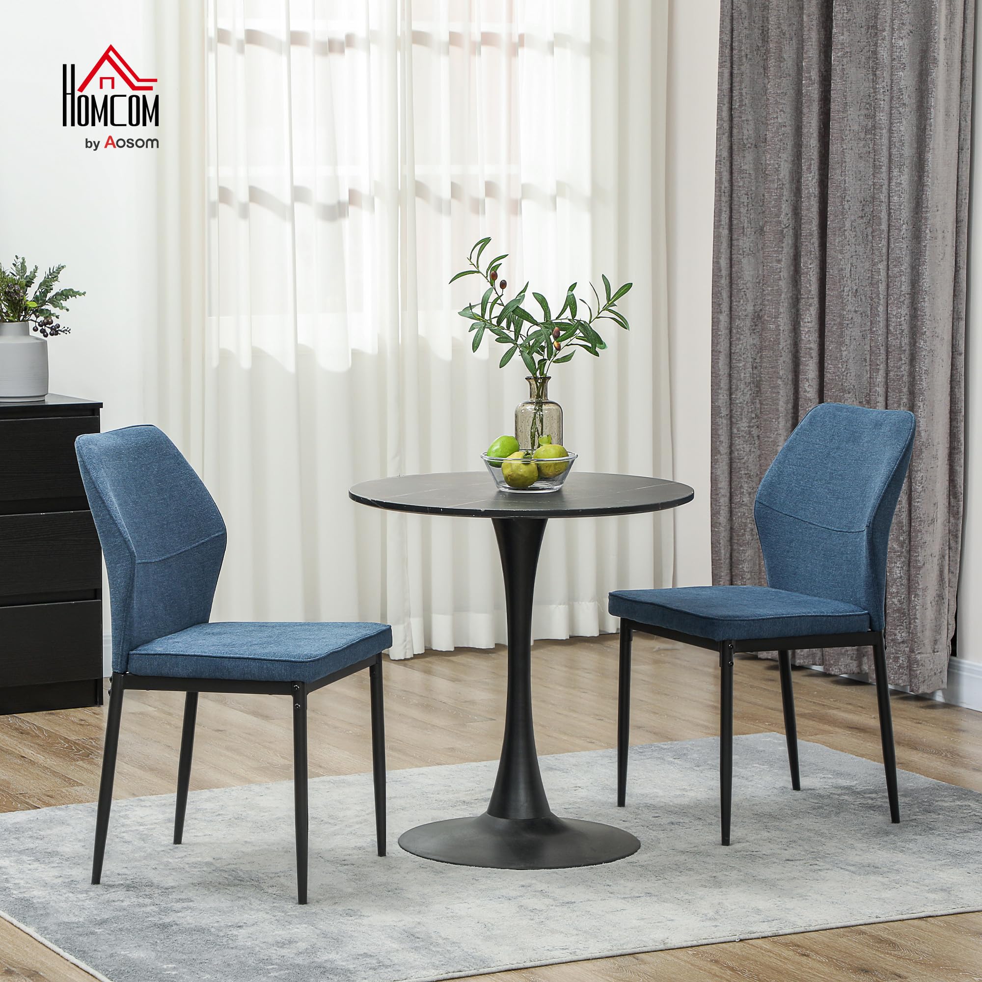 HOMCOM Juego de 2 Sillas de Comedor Modernas Sillas de Cocina con Asiento Acolchado y Tapizado Respaldo Curvo Patas de Acero para Salón Dormitorio Azul