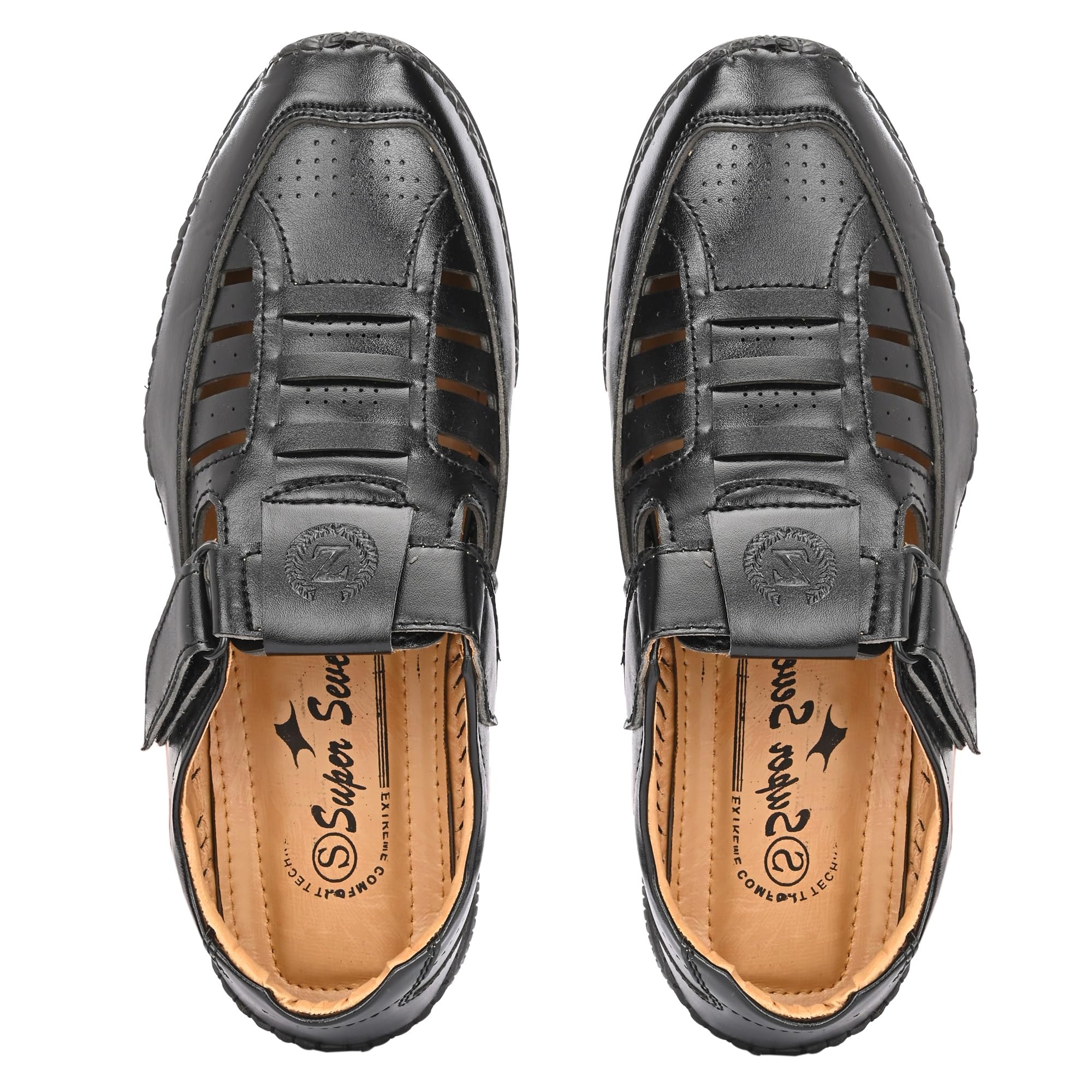 Men’s Synthetic Leather Flexible Rubber Sole Closed Toe Black Sandal with Adjustable Strap-picture-10