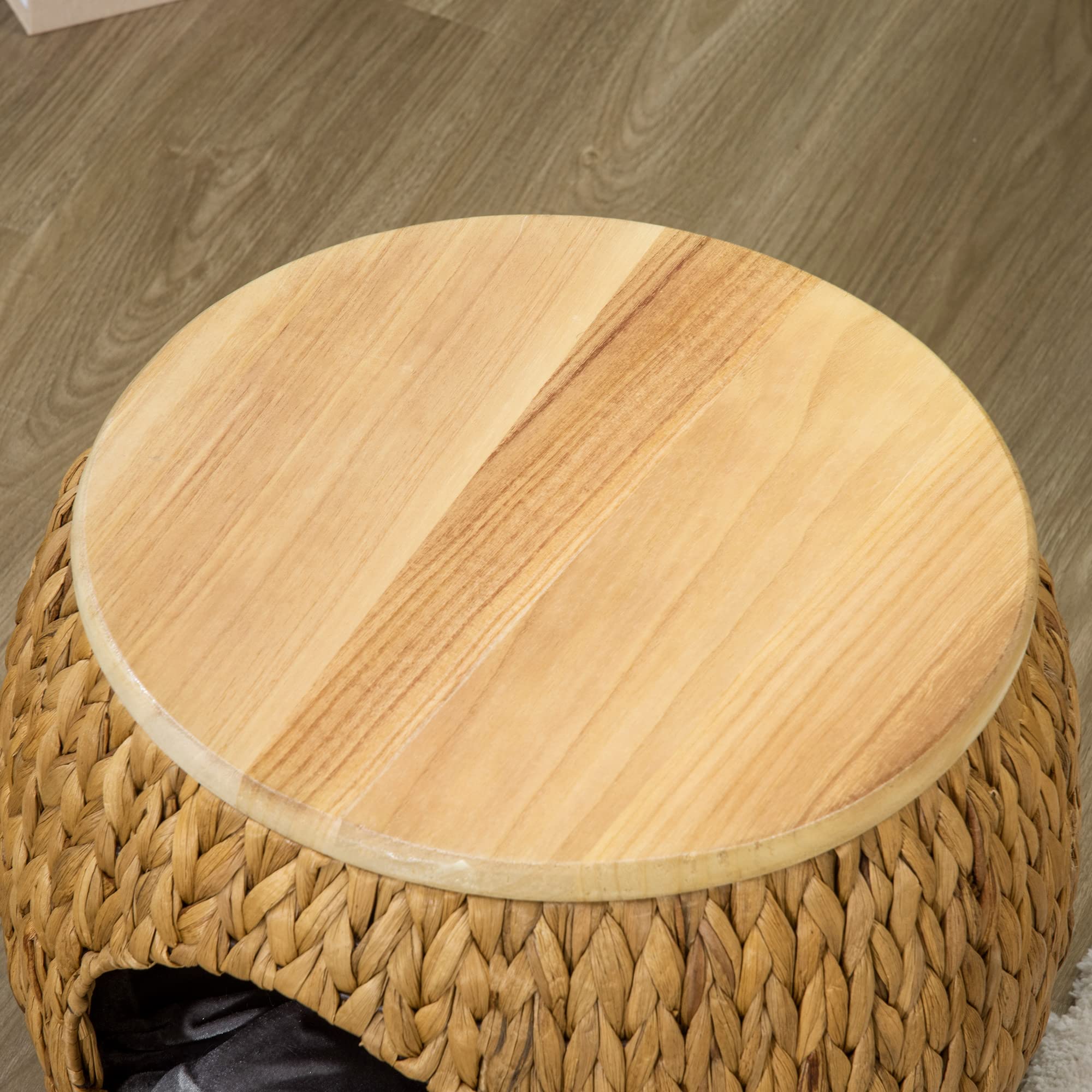 Pawhut grotta per gatti in rattan design 2 in 1 cesto per gatti con cuscino letto per gatti rifugio per gatti letto per animali domestici giacinto d'acqua erba paulownia legno marrone chiaro+grigio 44