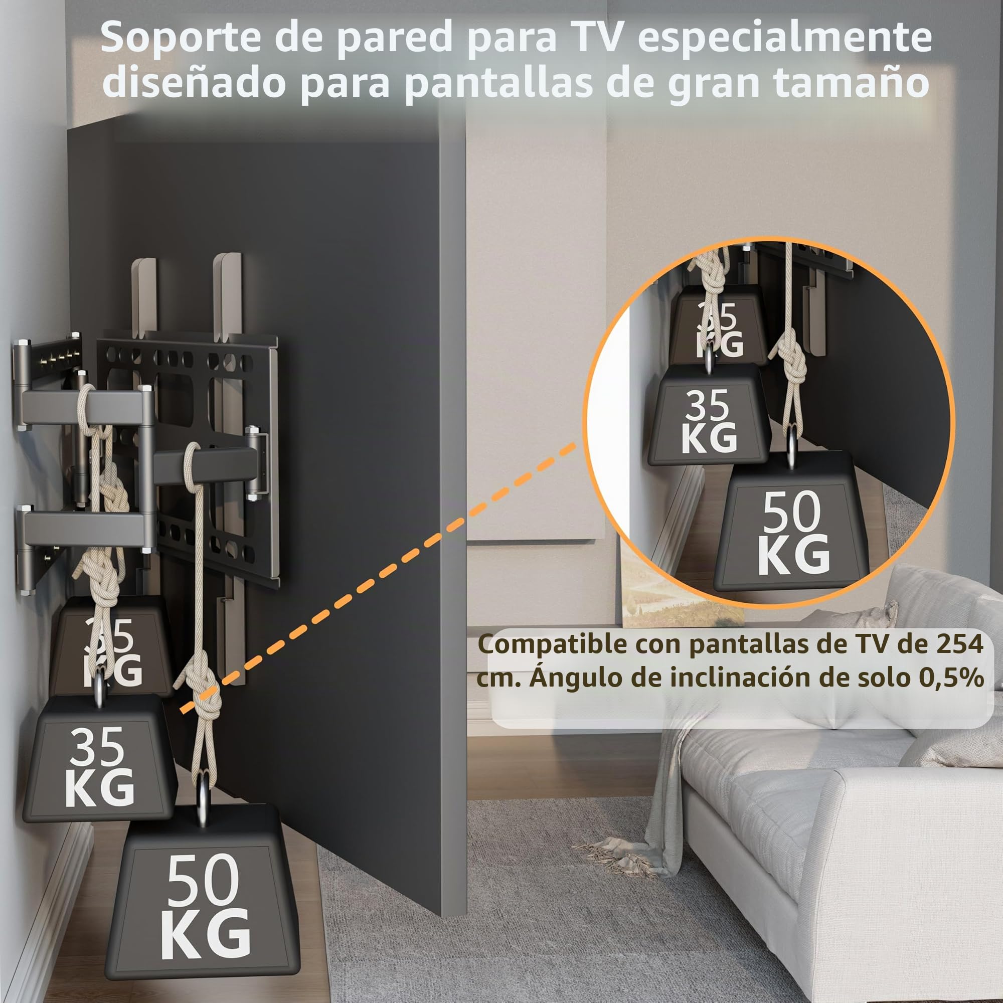 UNHO Soporte TV Pared Extensible 55-100 Pulgadas | Doble Brazo Extensible y Giratorio de Acero Aleado Giro lateral 30°, Carga Máxima 120 kg, VESA 200x200 - 800x600 mm