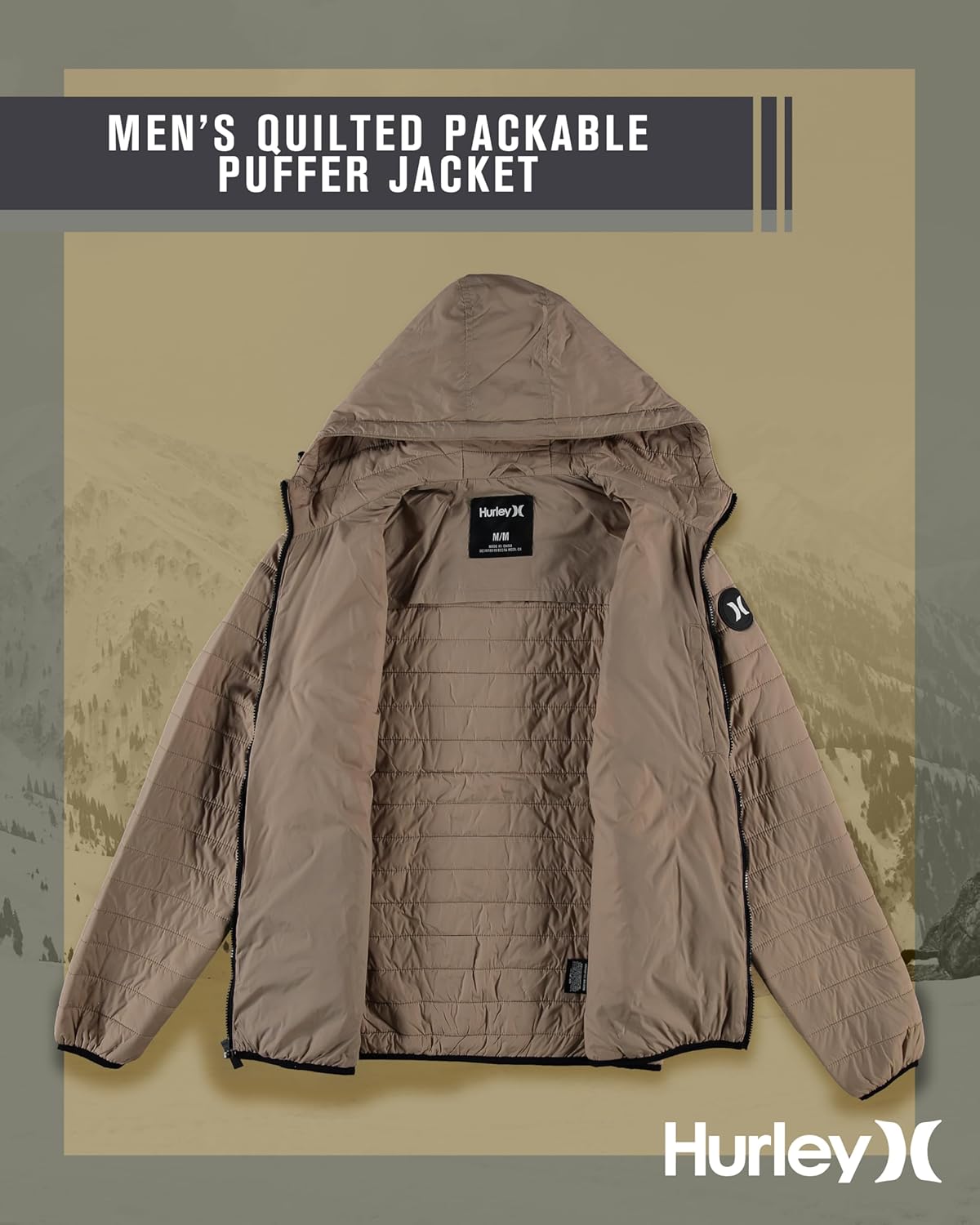 Hurley Mens Puffer Jacket - Lightweight Packable Insulated Winter Coat for Men - Weather Resistant Quilted Outdoor Jacket - Image 4