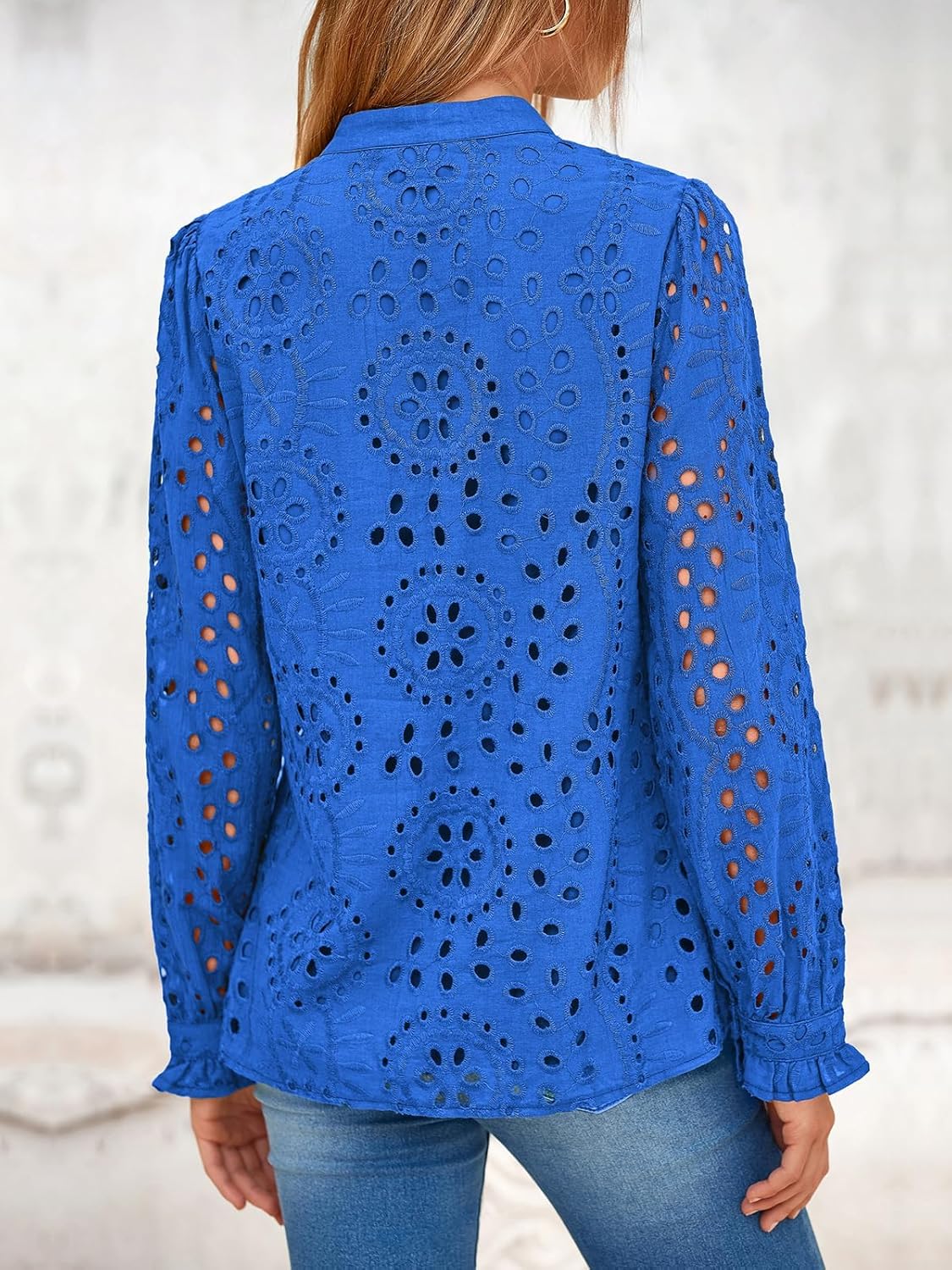 NALANISA Women's Long Sleeve Shirts Button Down Dressy Casual Blouses V Neck Embroidery Hollow Out Tops Fall Winter Clothes - Image 6