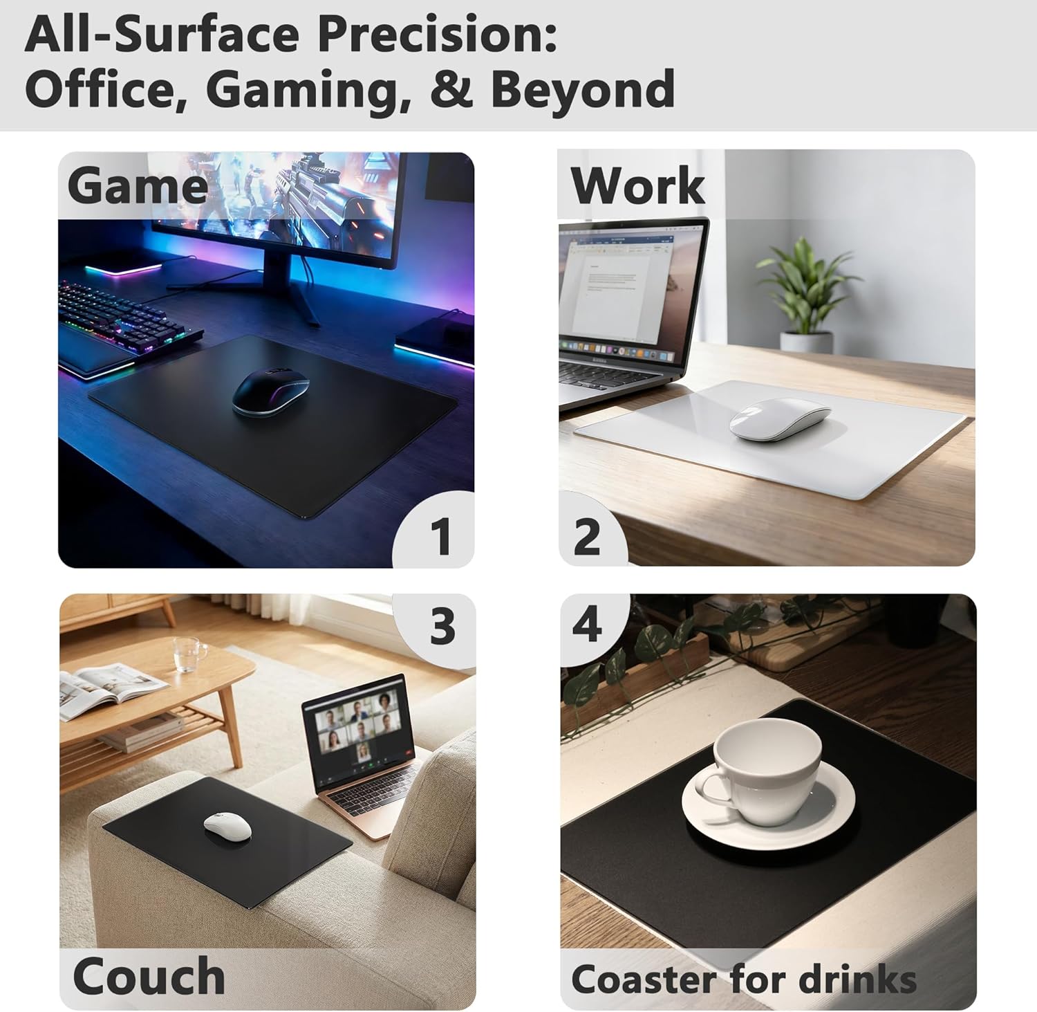 Glass Gaming Mouse Pad, Hard Mousepad for Gaming, 13.7” x 9.8” Ultra-Smooth Micro-Etched Surface Mousepad, Improved Precision & Speed, Anti-Slip Base, White