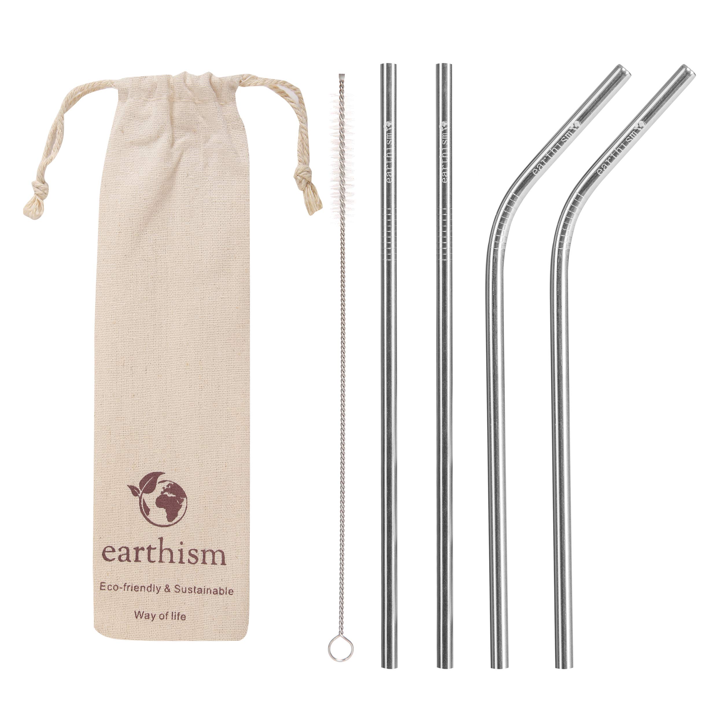 Earthism Reusable Stainless Steel Metal Eco-Friendly Straws - Pack of 4 Straws (2 Straight, 2 Bent) with Cleaning Brush and Cotton Pouch (B08MB38PP8) Amazon Price History, Amazon Price Tracker