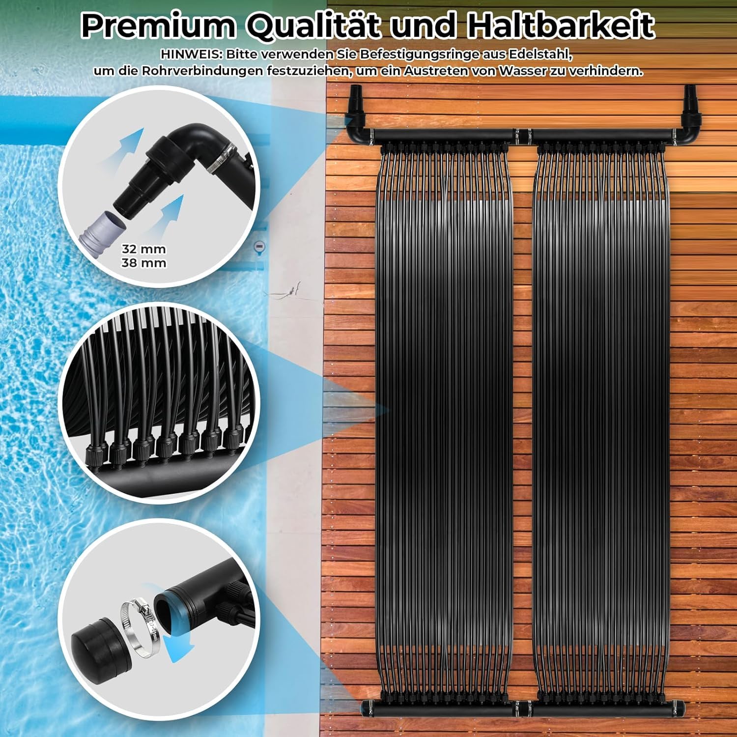 Solarkollektor Poolheizung 300x75 cm, Solarheizung Poolheizung, Pool Sonnenkollektor Pool Solarheizung für 2.1㎡ Schwimmbad bis 12000L Wasserinhalt Solarmatte heizmatte Satz UV-beständiger Erweiterbar