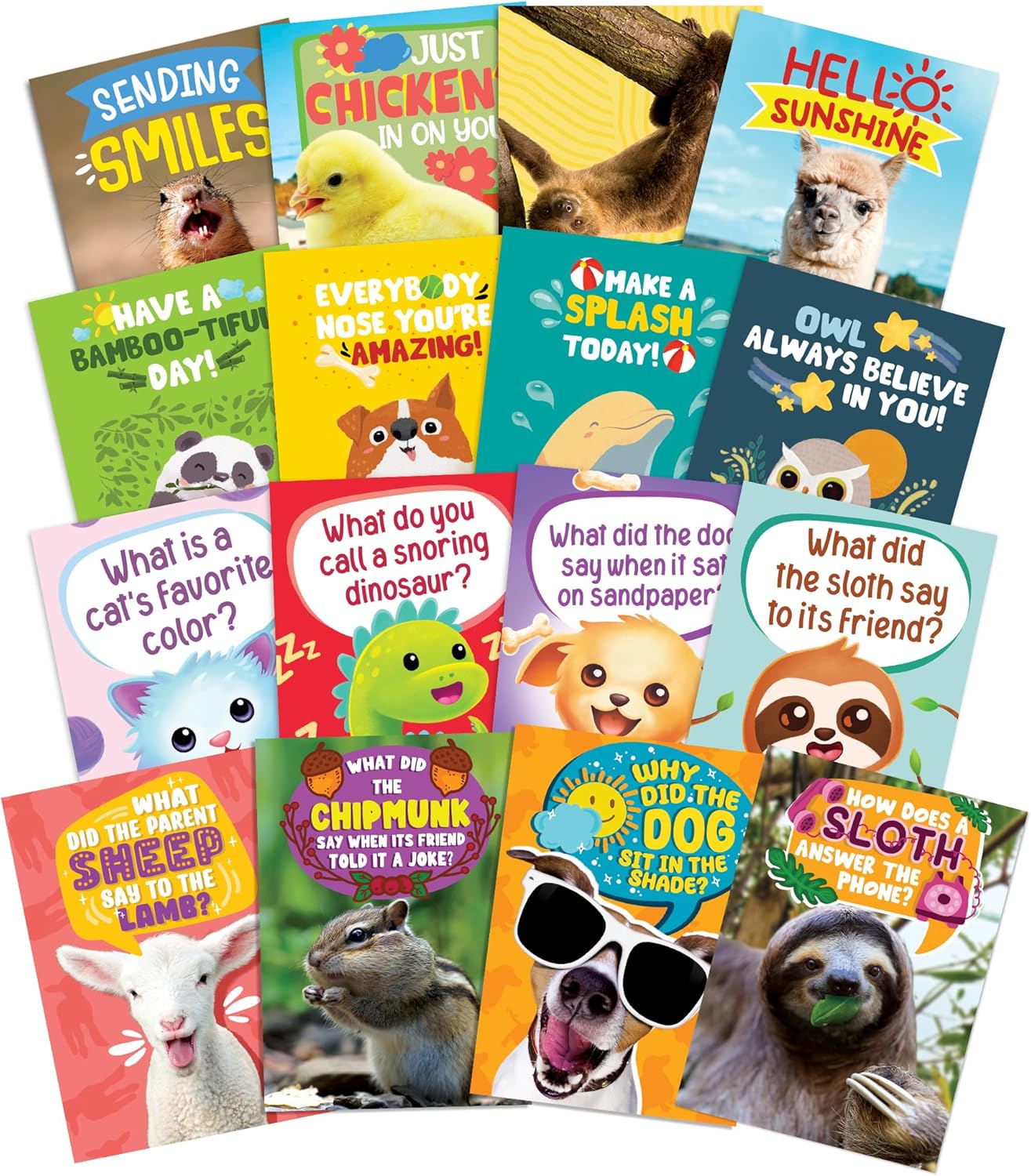 T MARIE 92 Funny Animal and Animal Fun Fact Cards with Bookmarks - 4.5” x 6.25” Bulk Pack Notecard Set with Envelopes and Stickers -Thinking of You Notecards for Kids, Grandkids, Teachers, & More