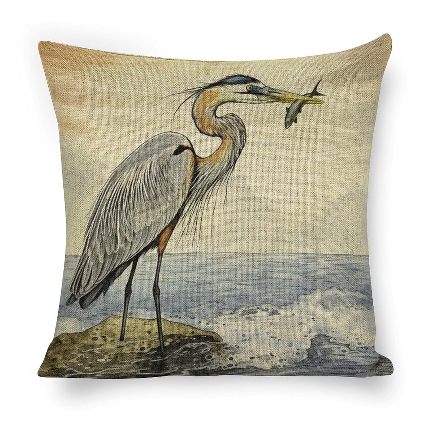 Decgarsun Throw Pillow Covers 18x18 Square Pillowcase Beach Heron Decorative Pillow Cases Cushion Covers for Couch Bed Sofa