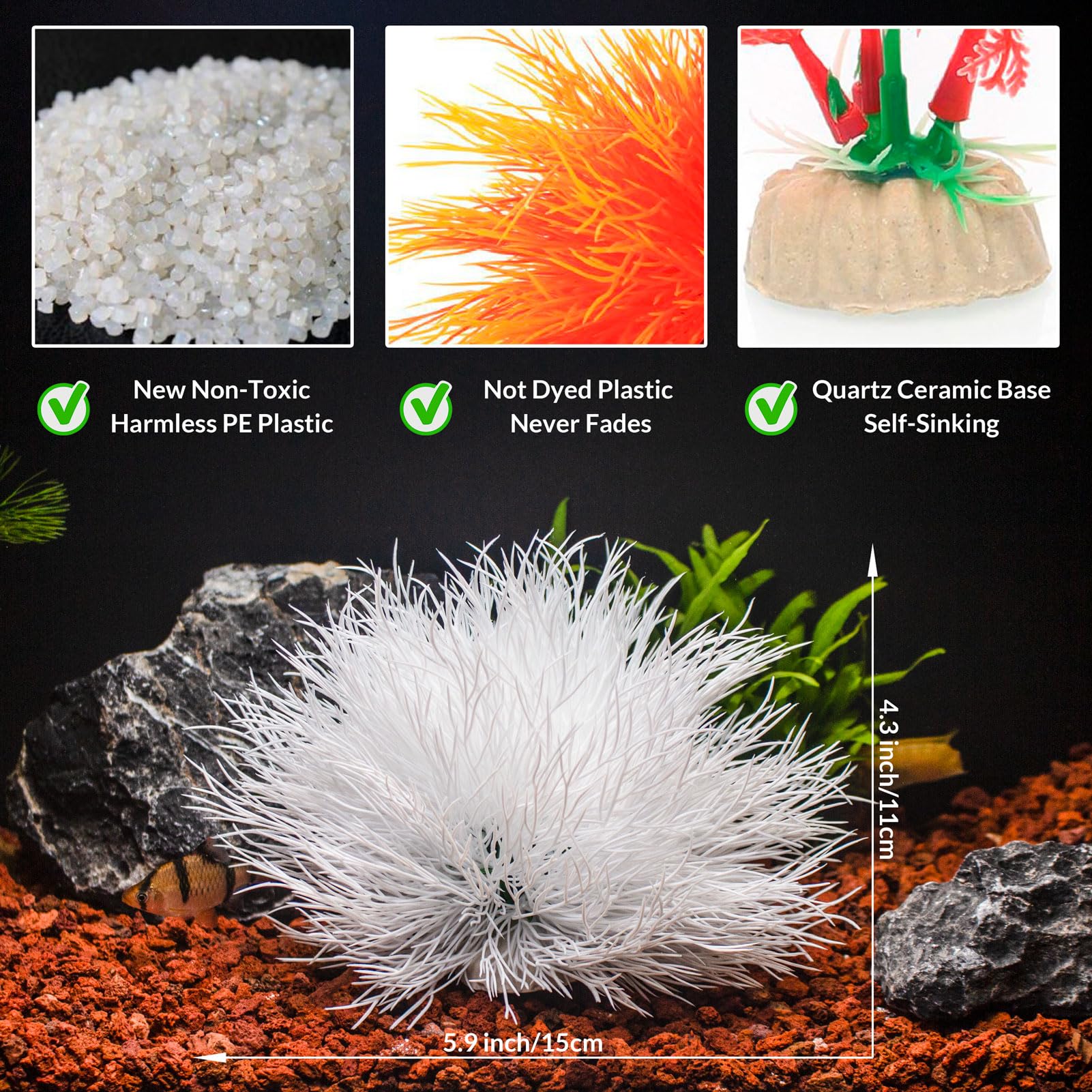 TAOMYPETS Fish Tank Decorations Aquarium Plants Plastic Artificial Décor (White), Universal - Image 2