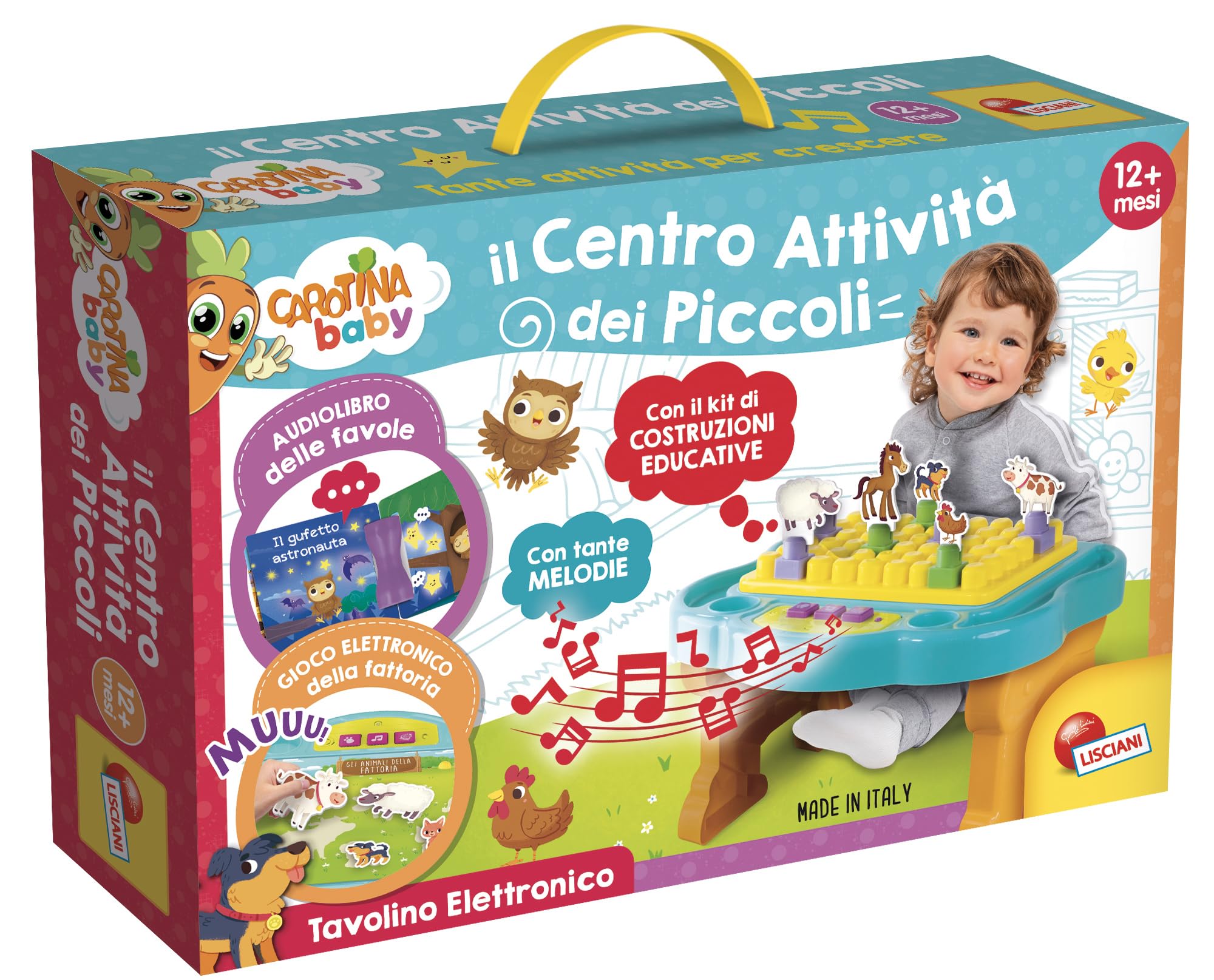 Liscianigiochi, Carotina Baby Banchetto Elettronico Consolle Educativa, Bambini 1-4 Anni, Sviluppo Sensoriale, Tavolino da Montare, Kit Costruzioni, Multicolore, 97067