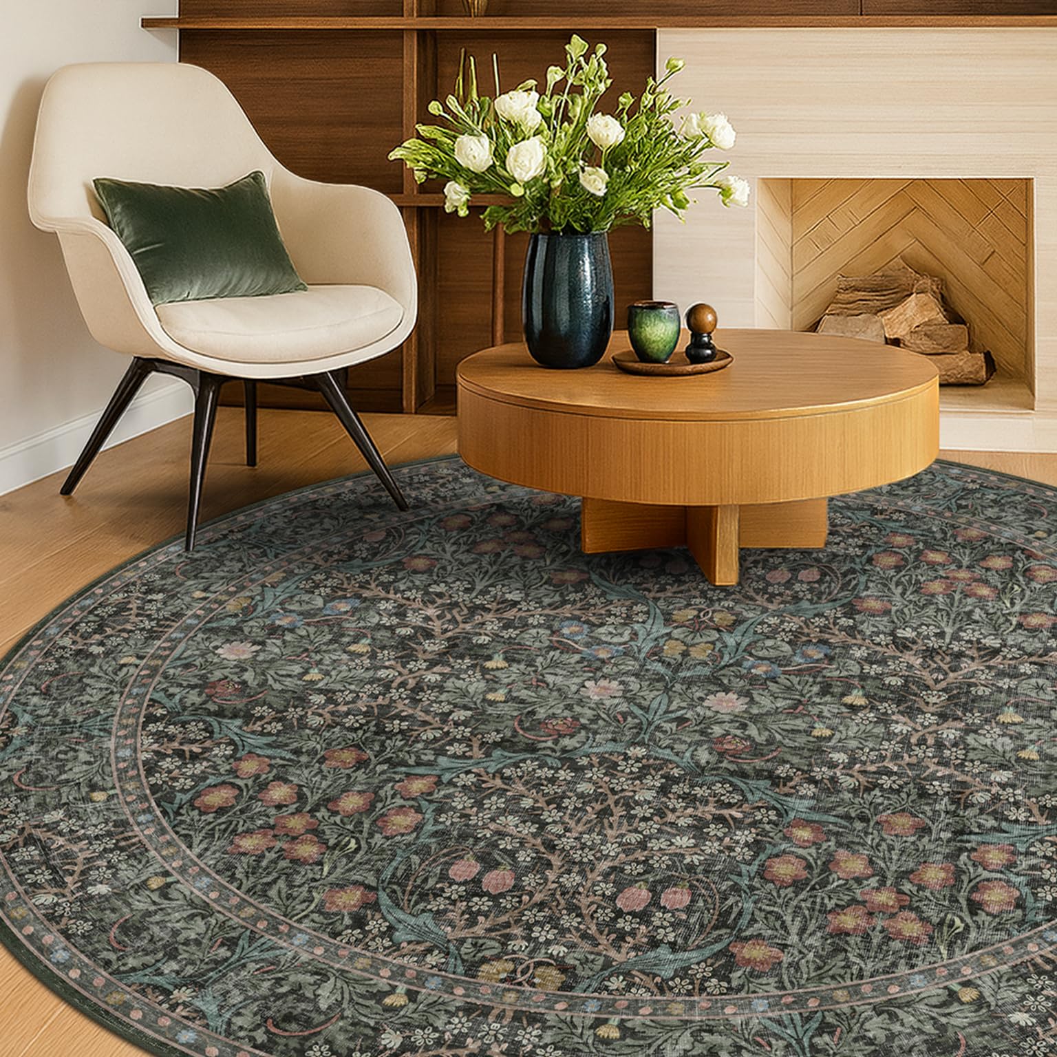 Washable Round Area Rug for Living Room Soft Round Rugs 6ft Non Slip with Rubber Backing Vintage Large