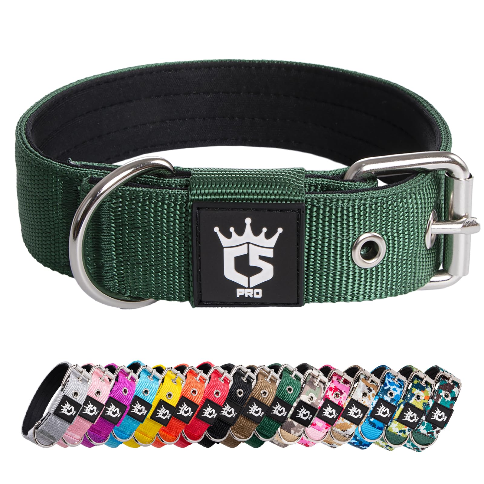 TSPRO Tactical Dog Collar 1.25 Inch Wide Thick Dog Collars with Heavy Duty Metal Buckle, Durable, Strong, Adjustable for Small Dogs (Green S)