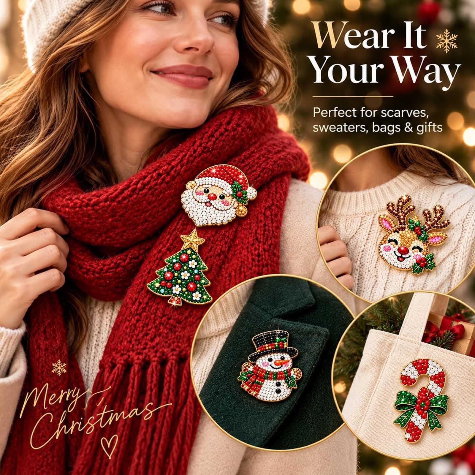 Kit Fai da Te per Spille Natalizie con Diamantini 6 Modelli Festivi (6PC)
