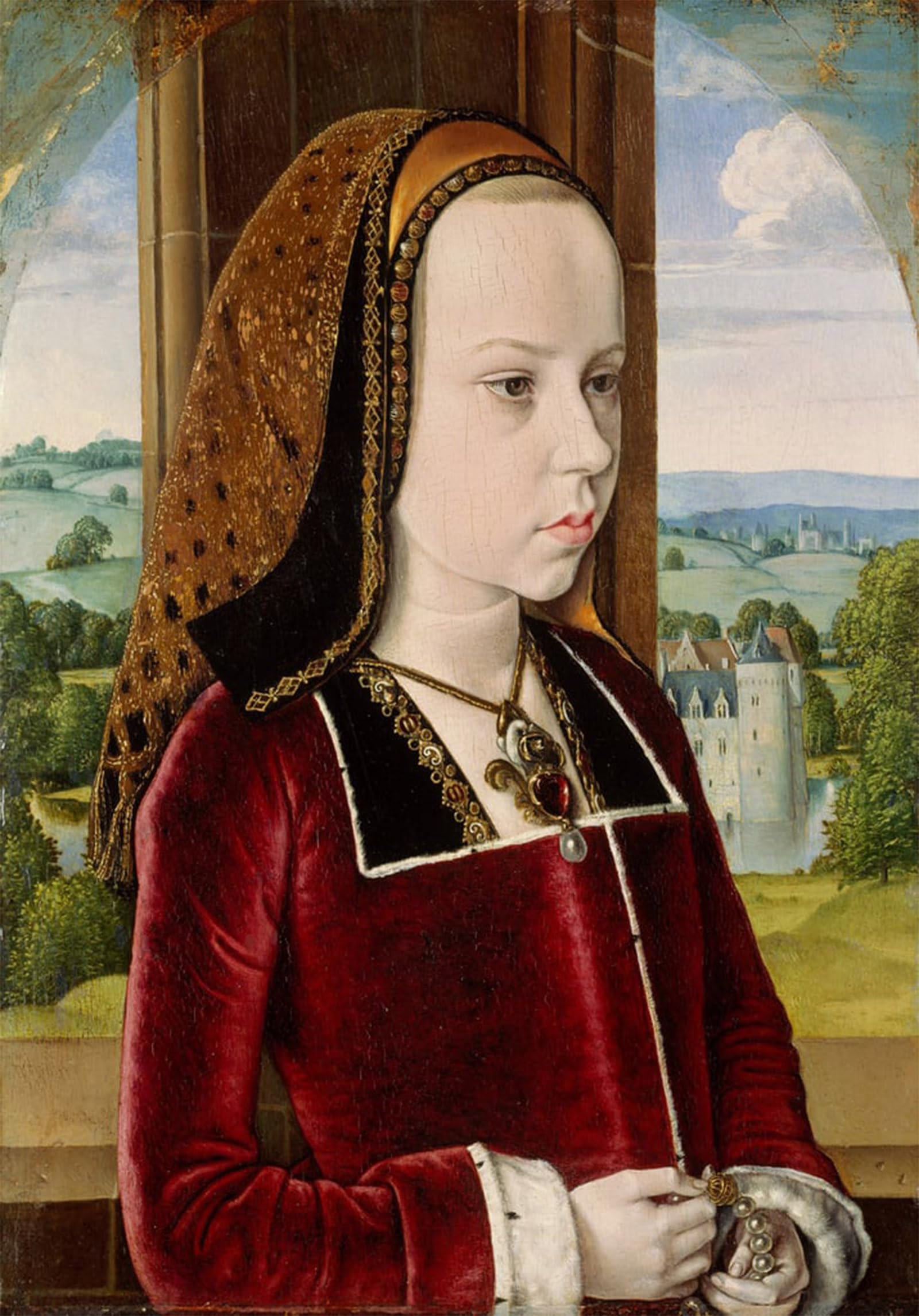 ARTXLXXBN Famous Prints Artwork Pictures Poster Painting Art Portrait of Margaret of Austria by Master of Moulins Artwork Landscape Pictures for Home Decor 60x90cm