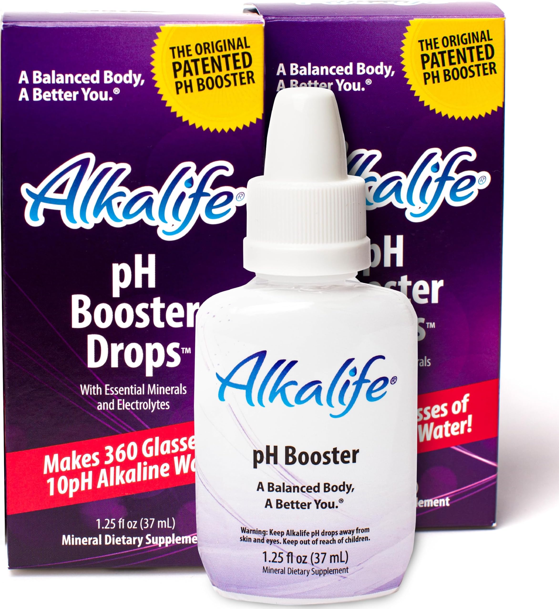 Alkalife pH Booster Drops, 2 Pack, Turn Any Drinking Water Into pH 10 Alkaline Water, 360 Servings Per Bottle, The Original Patented Formula, Electrolytes & Minerals