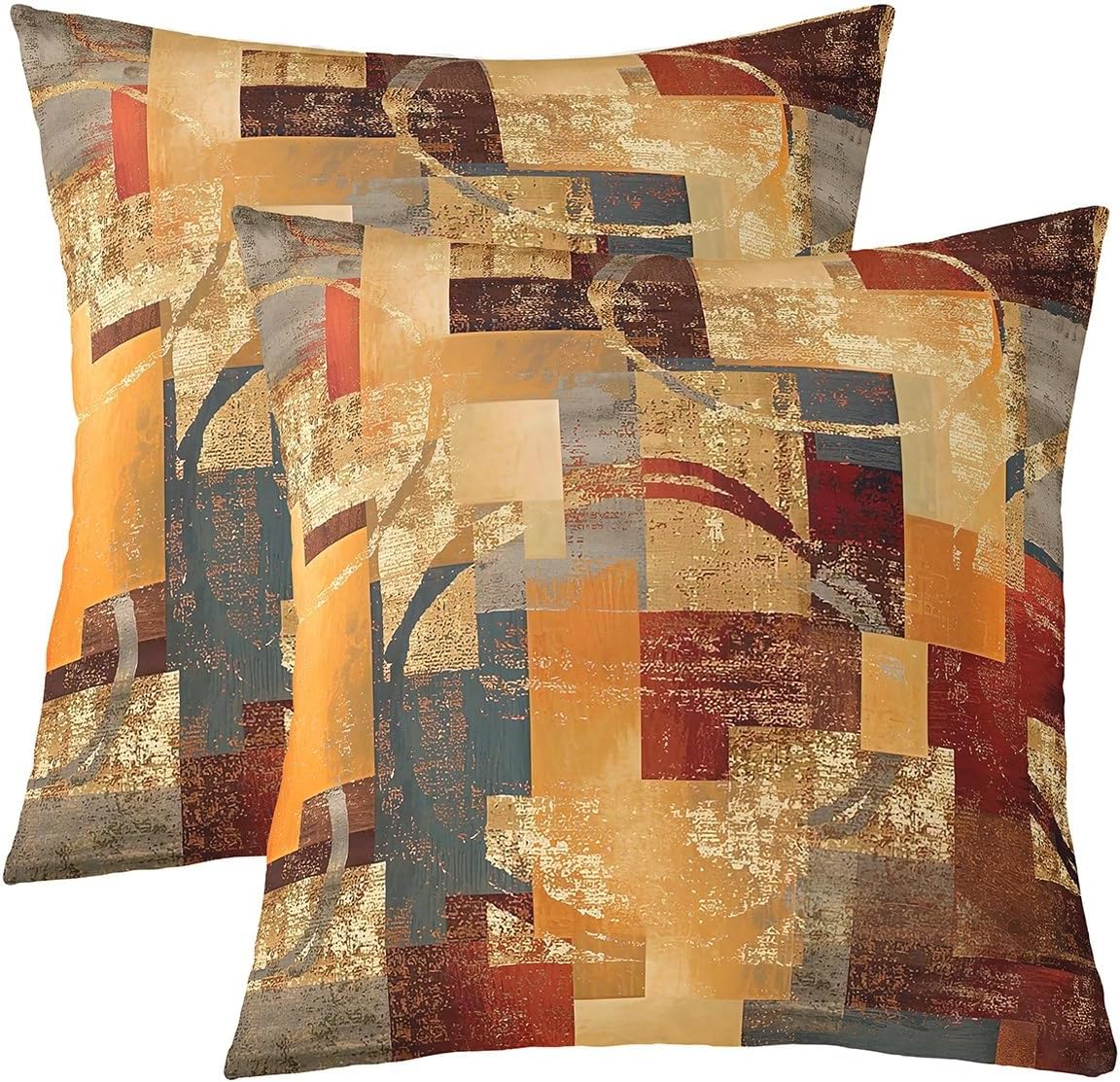 Feelyou Orange Red Throw Pillow Covers 24"x24" Set of 2 Geometric Abstract Circle Decorative Pillowcase for Sofa Bed Chair Car Rustic Rectangle Square Cushion Cover Artwork Outdoor Pillows Covers