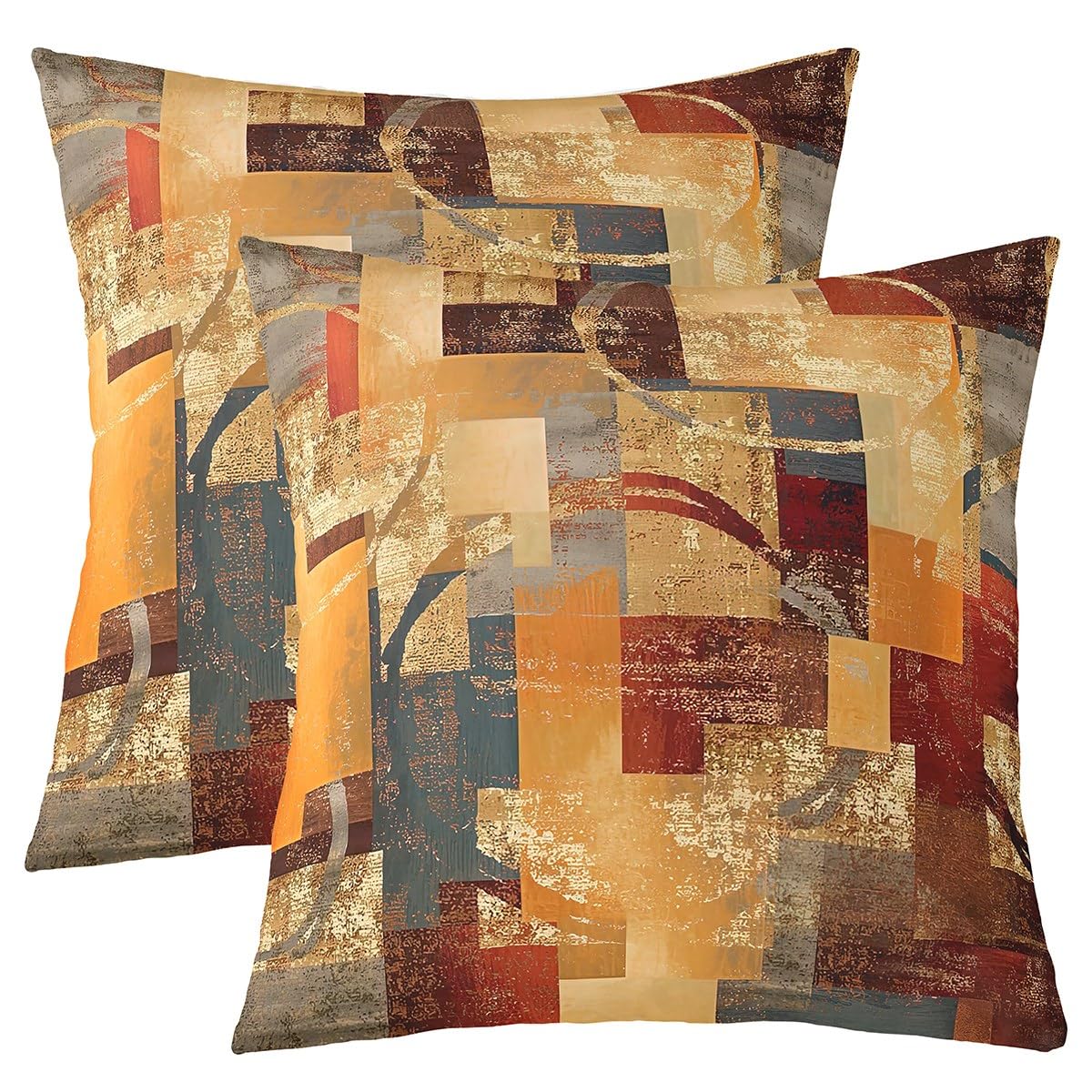 Loussiesd Orange Red Throw Pillow Covers 40x40cm Set of 2 Geometric Abstract Circle Decorative Pillowcase for Sofa Bed Chair Car Rustic Rectangle Square