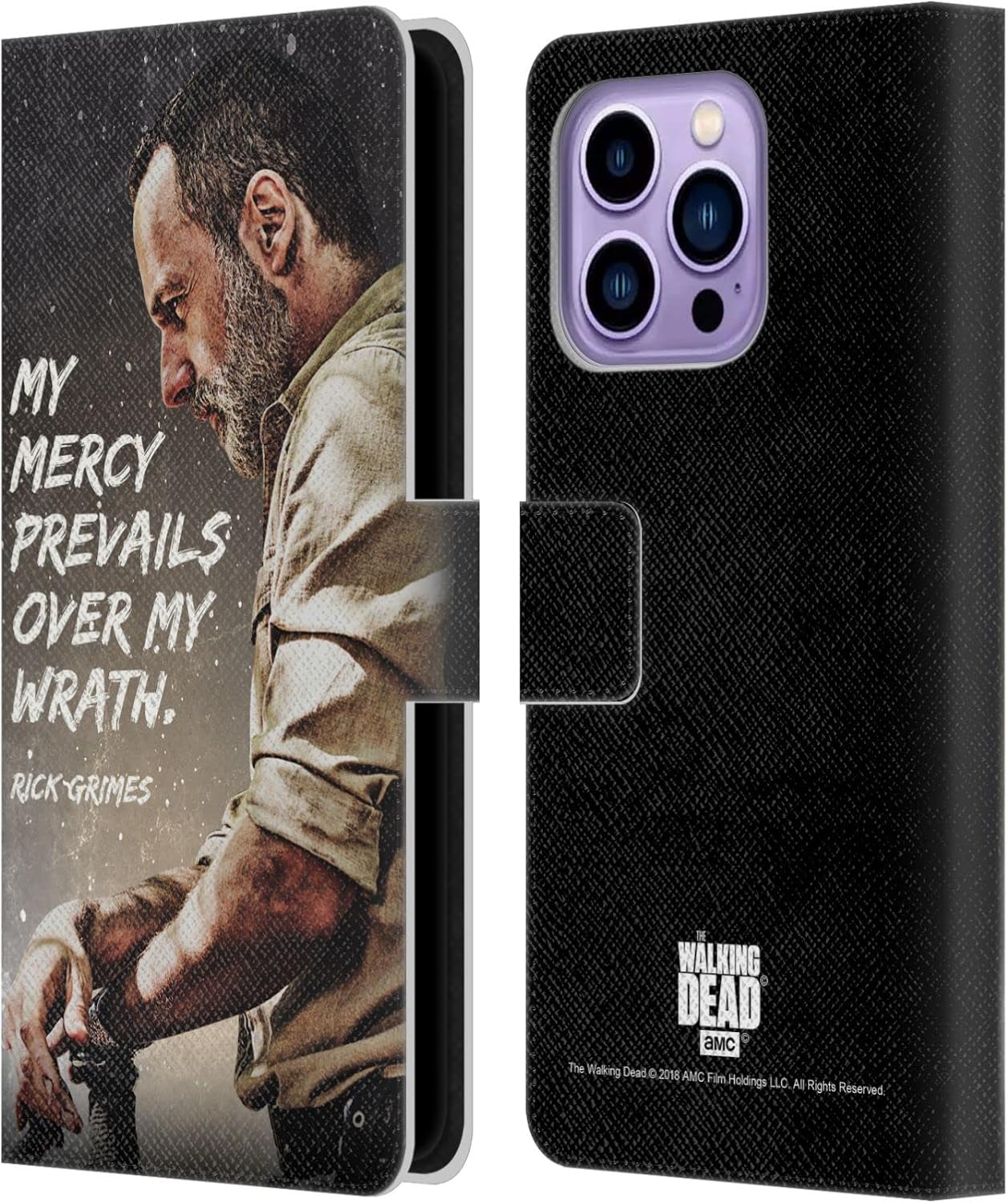 Head Case Designs Officially Licensed AMC The Walking Dead Fight Survive Rick Grimes Legacy Leather Wallet Case Compatible with Apple iPhone 14 Pro Max