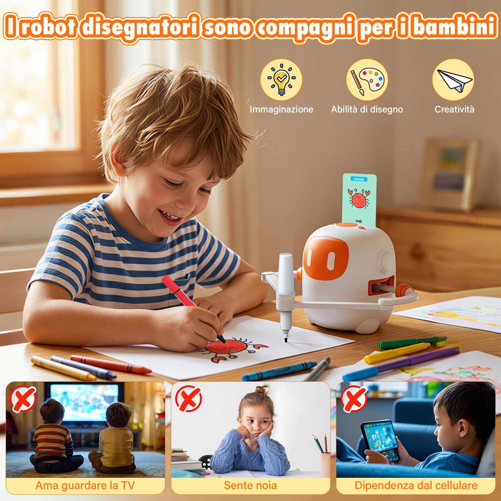 Ruycllo Robot da Disegno per Bambini, Giocattolo Educativo con Funzione Vocale – 100 Carte e Pennarelli per Bambini da 3 Anni, Favorisce, Batteria Ricaricabile USB-C, Regalo Creativo, Bianco