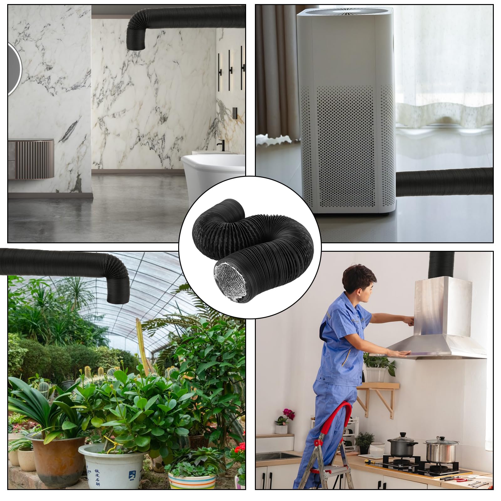 Tubo flessibile da 15,2 cm, 5 m, in alluminio nero, con 2 morsetti a vite per riscaldamento, ventilazione, aria condizionata (HVAC), soffiatore per barca, tende di scarico