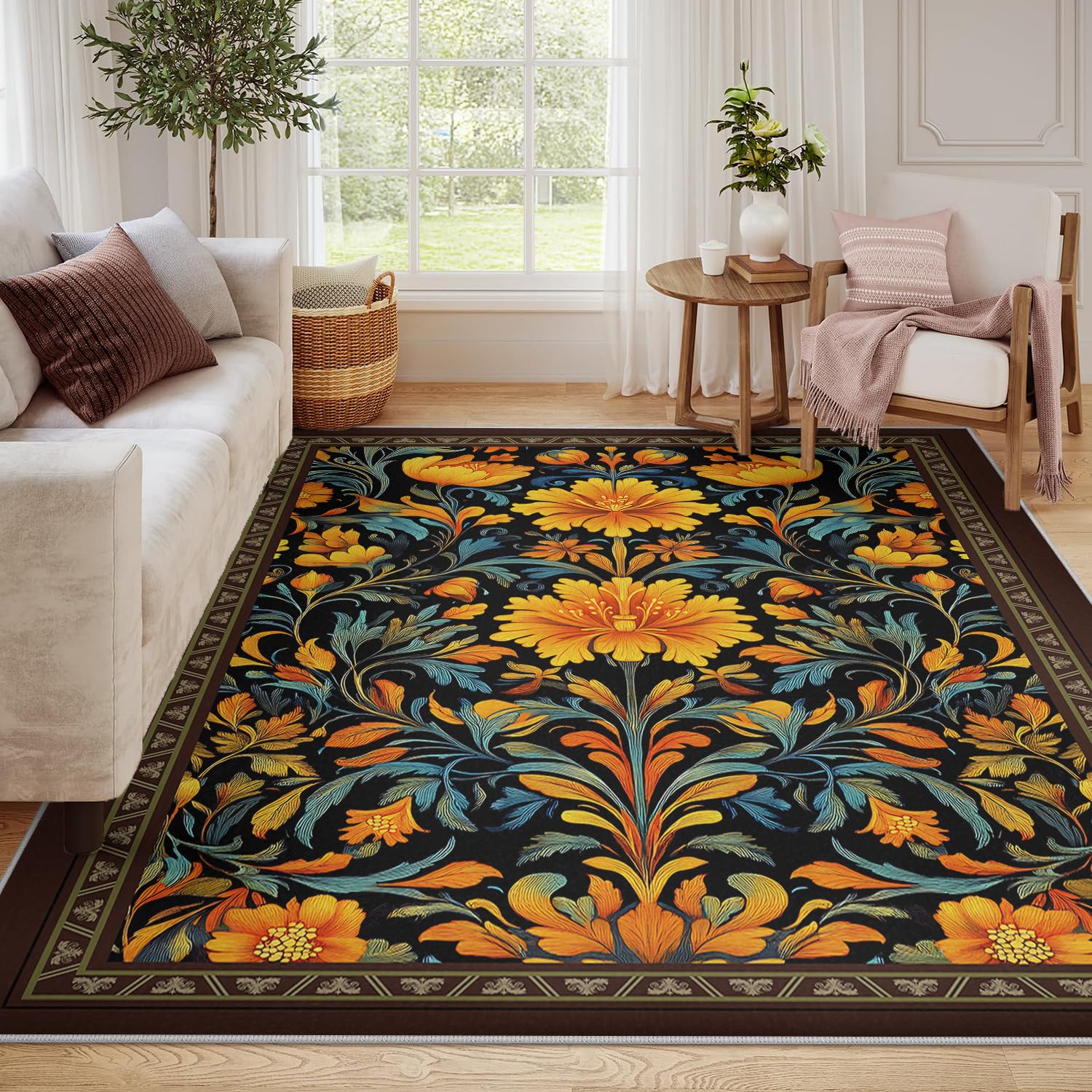 Tappeti botanici colorati 120x180cm lavabili in lavatrice per soggiorno camera da letto nursery stampe floreali nere gialle e blu pavimento interno