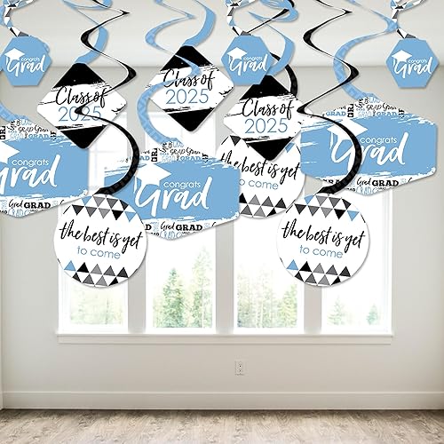 Miniatura 4 de Big Dot of Happiness Decoraciones de graduación azul claro de 2025 espirales colgantes – Juego de 40