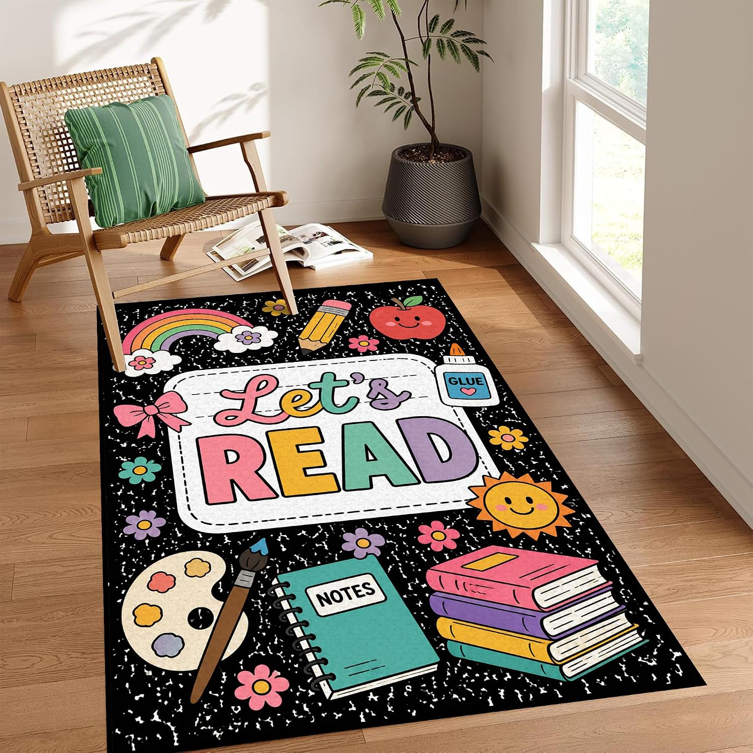 Reading Rug 3x5, Washable Area Rug for Bedroom Study Office