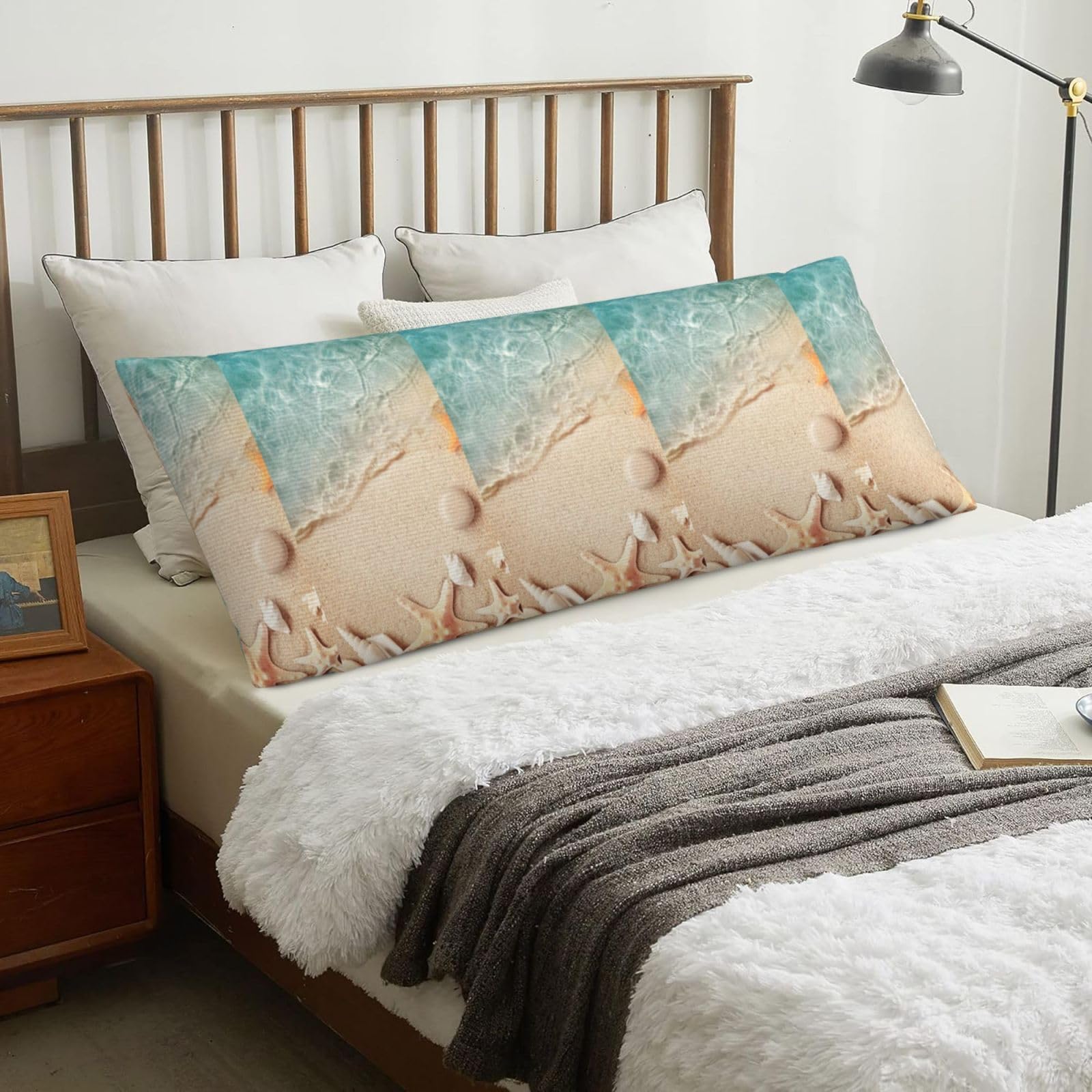 Sea Sand With Starfish, Body Pillow Cover with Zipper,Long Body Pillowcase 20 x 60 in