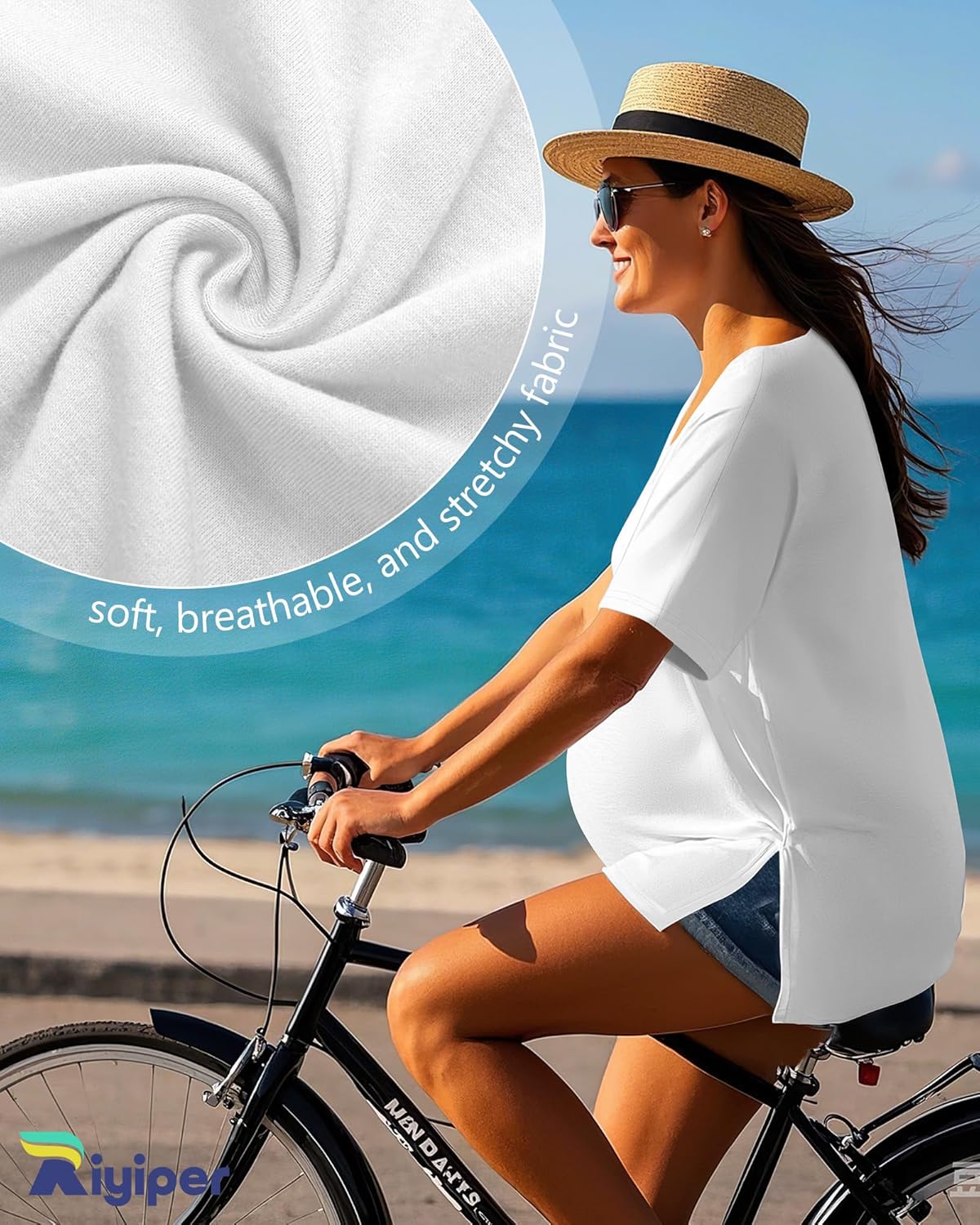 Riyiper 3 Pack Women's Maternity Shirts Side Split U Neck Loose Pregnancy Tops Tunic Blouses Casual Summer Clothes - Image 5