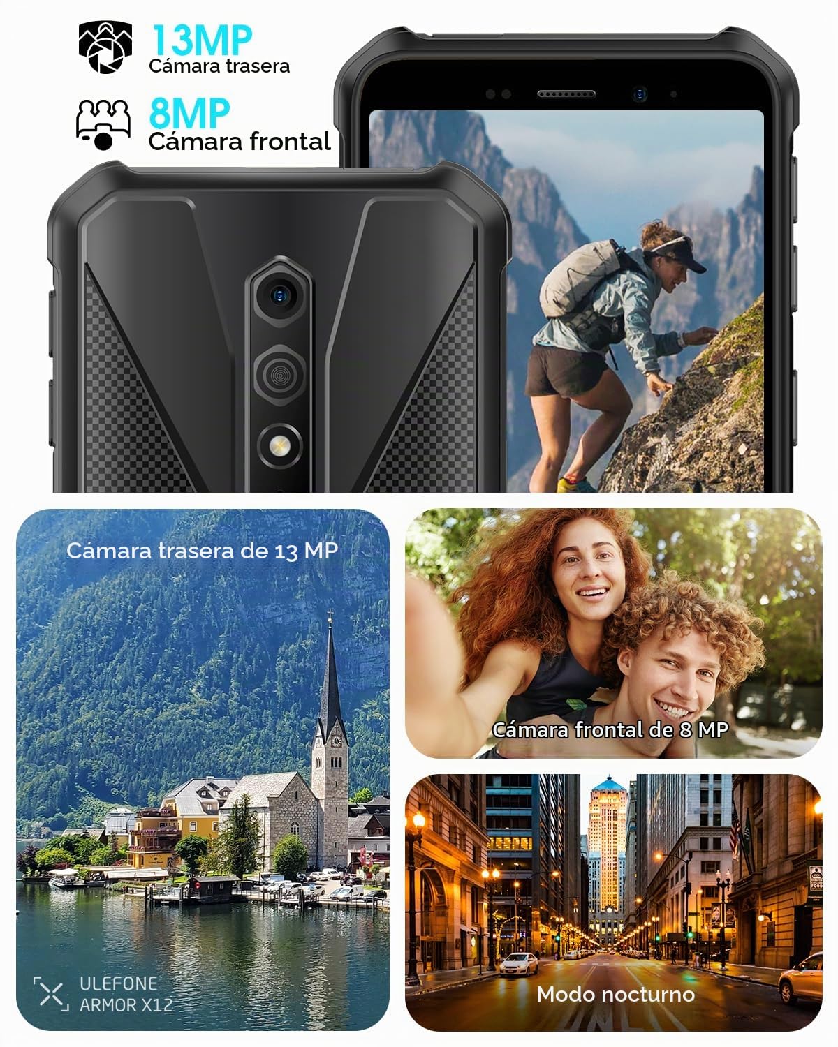 Ulefone Armor X12 Móvil Resistente (2024) Android 13, Teléfono Todoterreno 5,45" HD, 6GB+32GB(256GB SD) Movil Robusto, 4860mAh Batería, 13MP+8MP, Móvil Doble 4G/NFC/GPS/OTG/2 Años de Garantía
