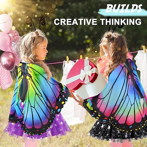 Miniatura 3 de iROLEWIN Disfraz de alas de mariposa para niñas pequeñas, capa de alas de hada, como juguetes de mariposa, regalos de insectos, tutú arcoíris