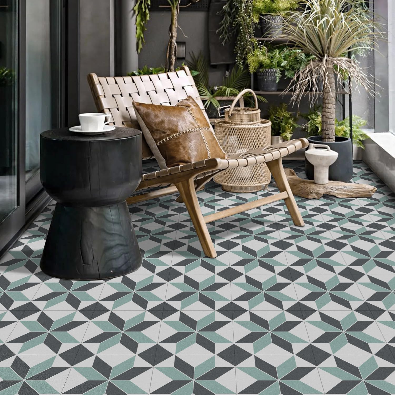 Alwayspon 12 x láminas adhesivas impermeables de vinilo, 30 x 30 cm, negro, blanco y verde, para cocina, salón y baño, PTF88