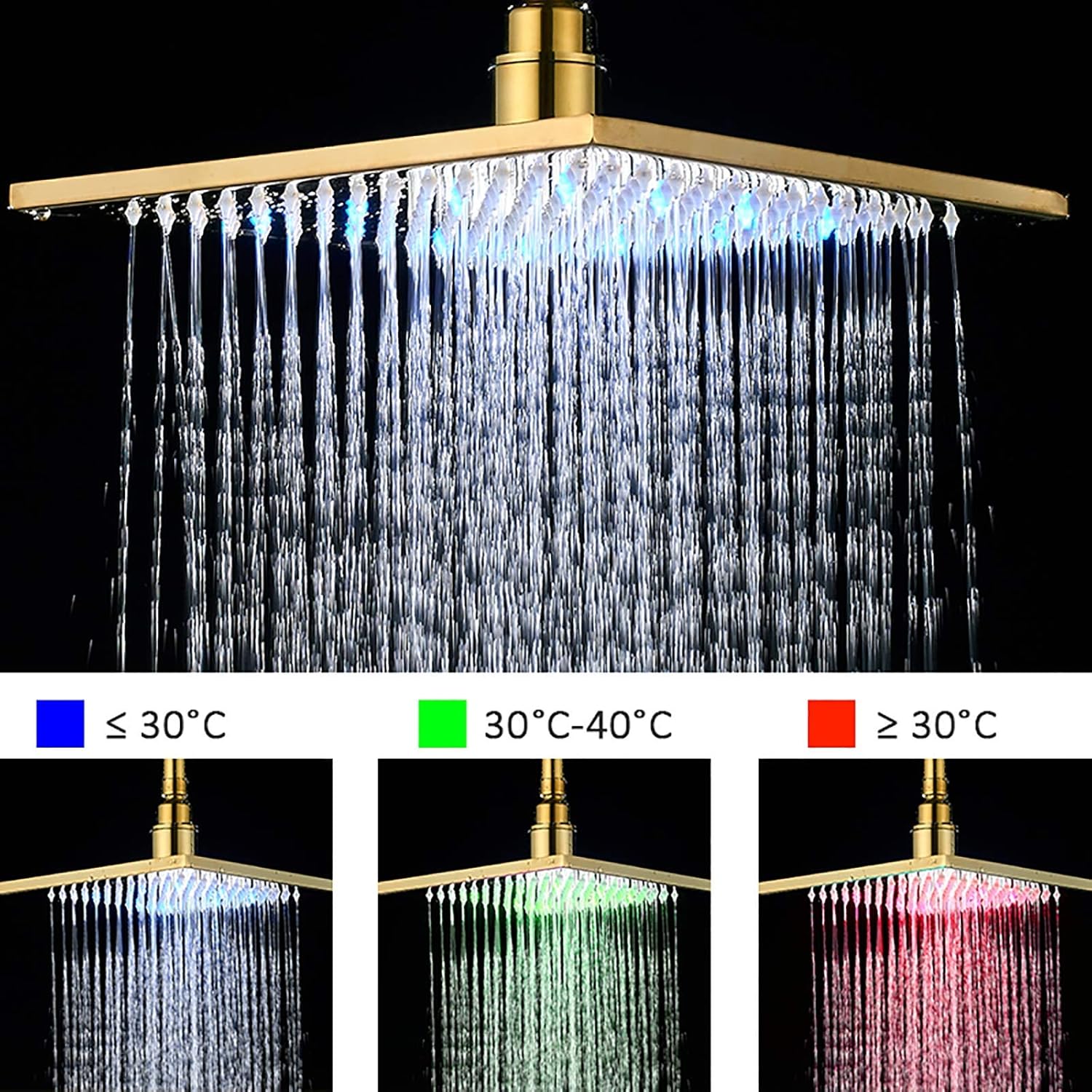 with Digital Display,Gold Rain Mixer Shower Combo Set Ceiling Mounted Bathroom Shower Faucet Set with Led Shower Head,Handheld Shower,Body Jets,8 Inches