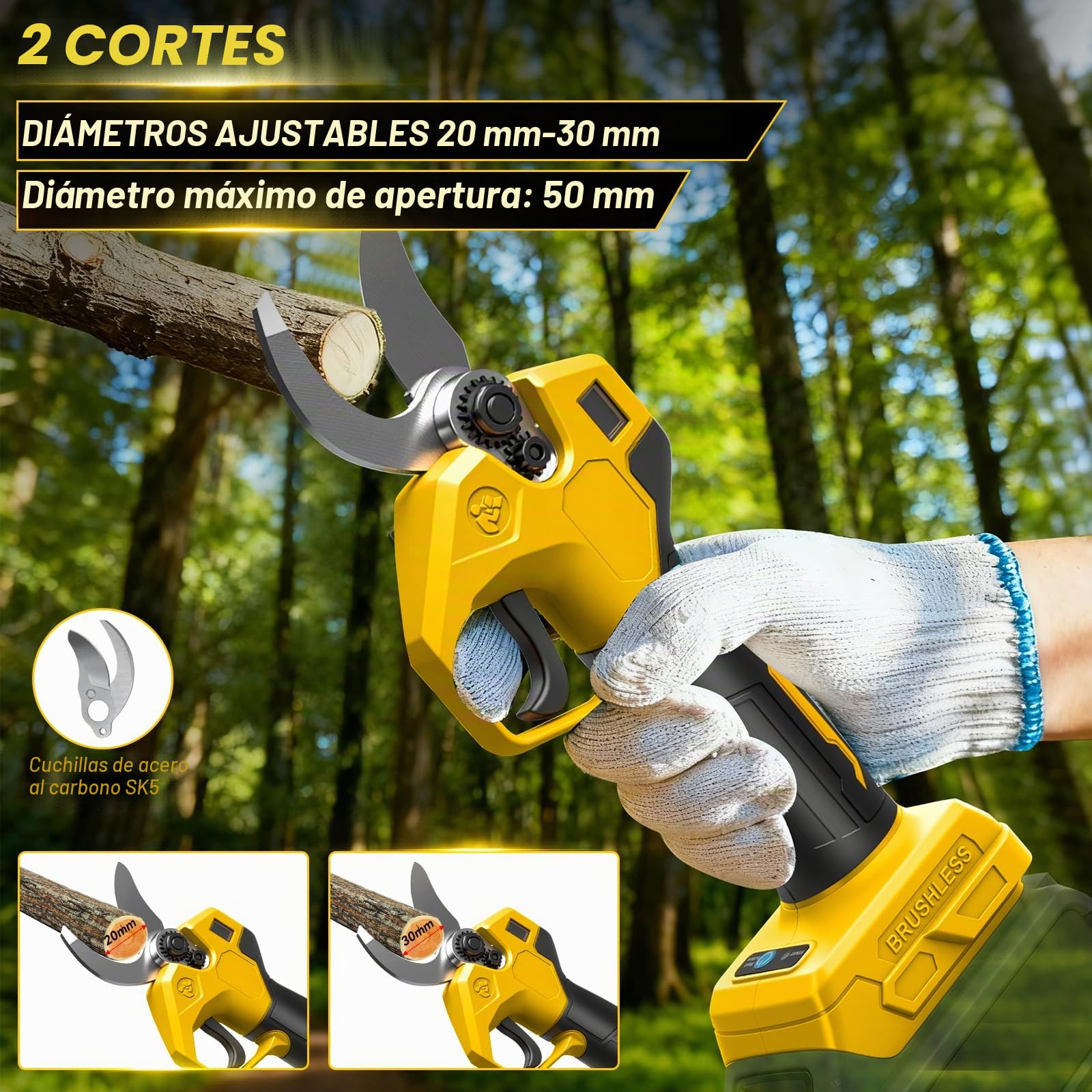 8 Pulgadas Mini Motosierra Telescopica & 28 mm Tijeras de Podar Eléctricas | para Dewalt 18 V, 20 V batería, 4 en 1 Kit de Herramientas de Jardín, Alcance Máximo Hasta 4,5 m