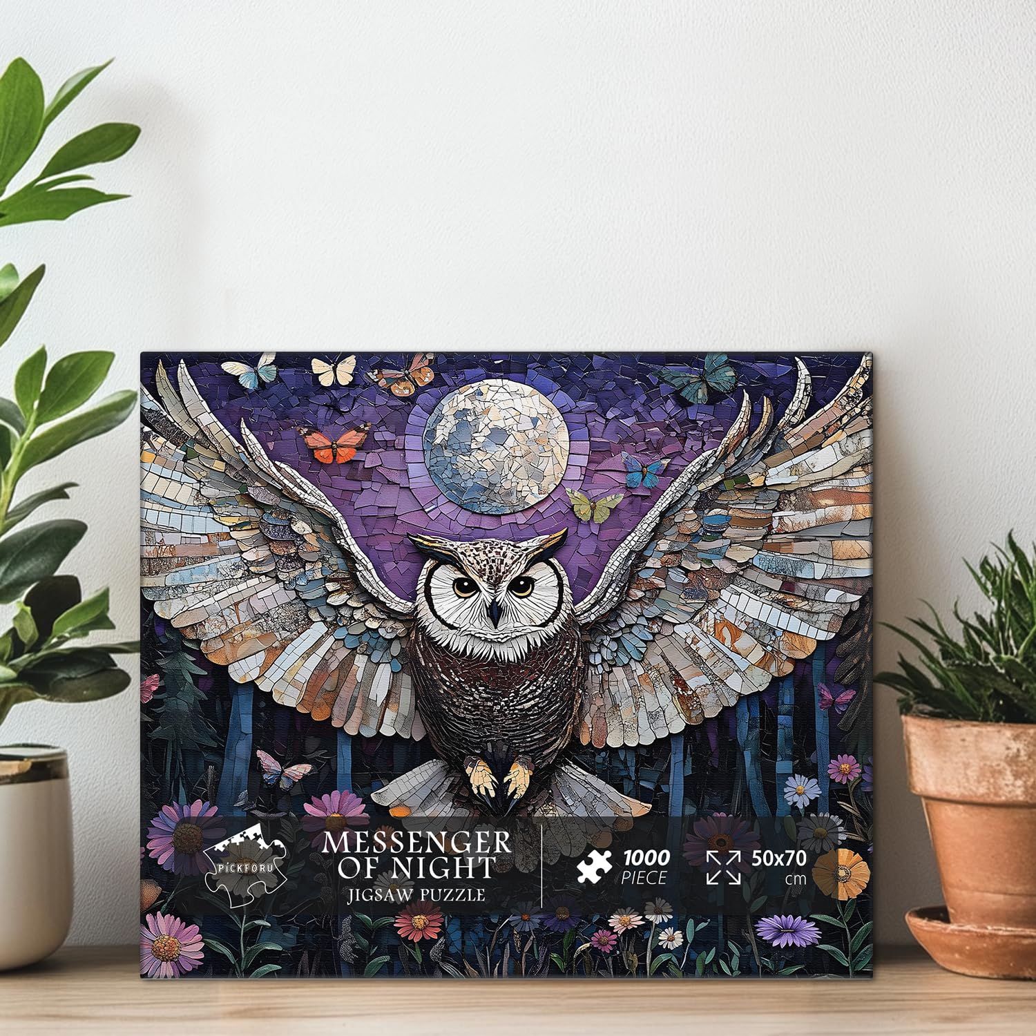 Mosaic Owl Puzzles for Adults 1000 Pieces, PICKFORU Wildflower Plant Forest Bird Puzzle, Impossible Unique Night Moon Flower Theme as Wall Decor - Image 6