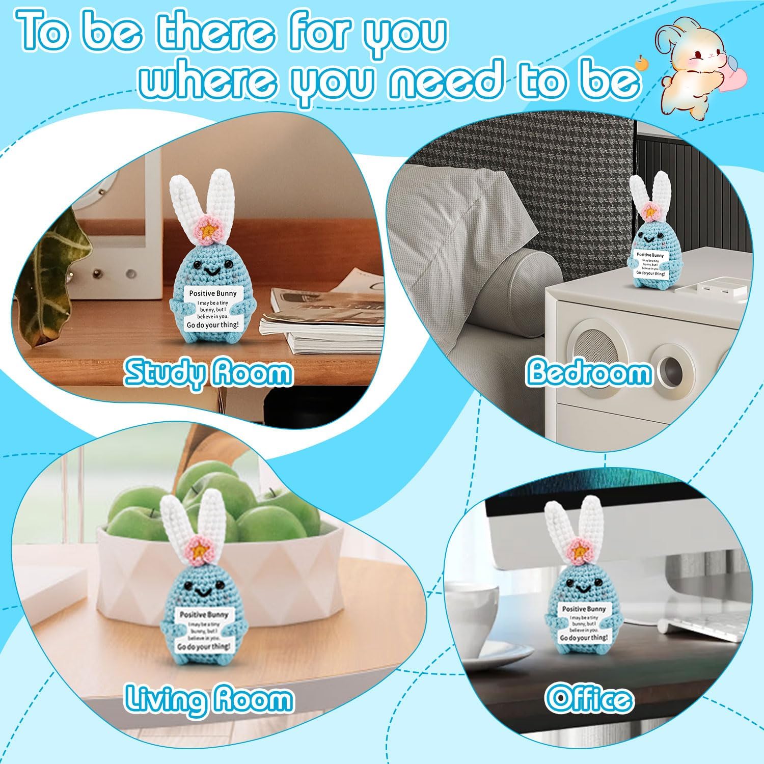 Positive Bunny Positive Crochet Animals for Women Emotional Support Crochet Animal for Girlfriend Sisters Friends - Image 5