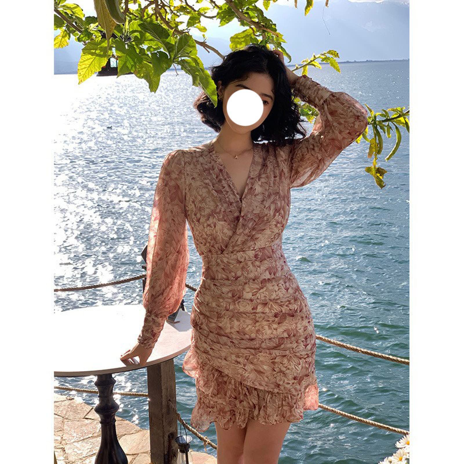 XIEHC Floral Flares Sun Dresses, Floral Hips, Fishtail Dress, Pink,  S,Floral Chiffon Dresses for Women at Amazon Women's Clothing store