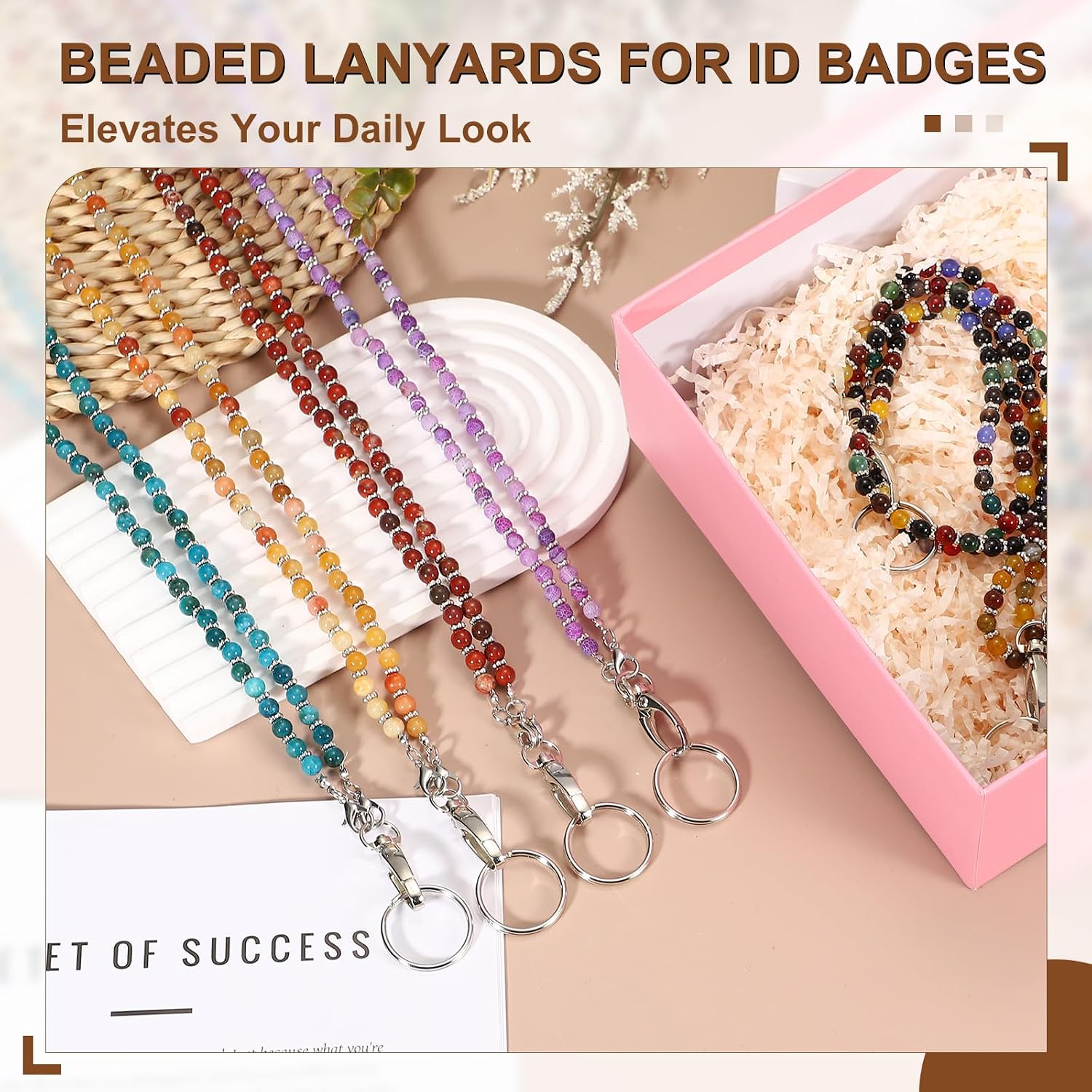 PATIKIL Beaded Lanyards ID Badges Cute Gemstone Beaded Keychain Badge Green image 4