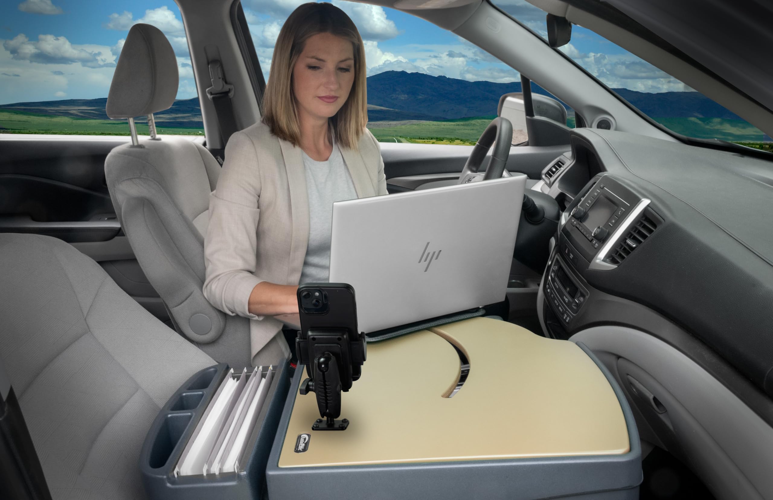 AutoExec Roadmaster - Scrivania da Auto per postazione di Lavoro e Ufficio Mobile, Modello Mojave, con Inverter di Potenza da 400 Watt e Supporto per Telefono