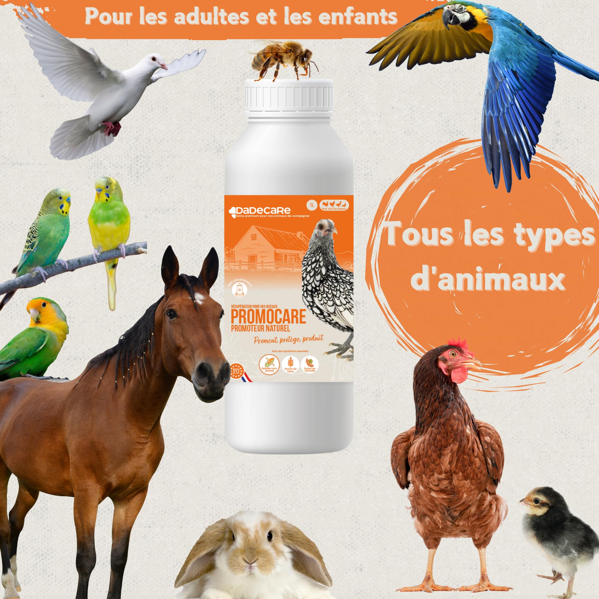 Promocare - Promoteur multivitaminé 1L pour volailles et plantes ornementales - Aviar multivitaminé avec acides aminés et antioxydants - Vitamines pour volailles en solution liquide