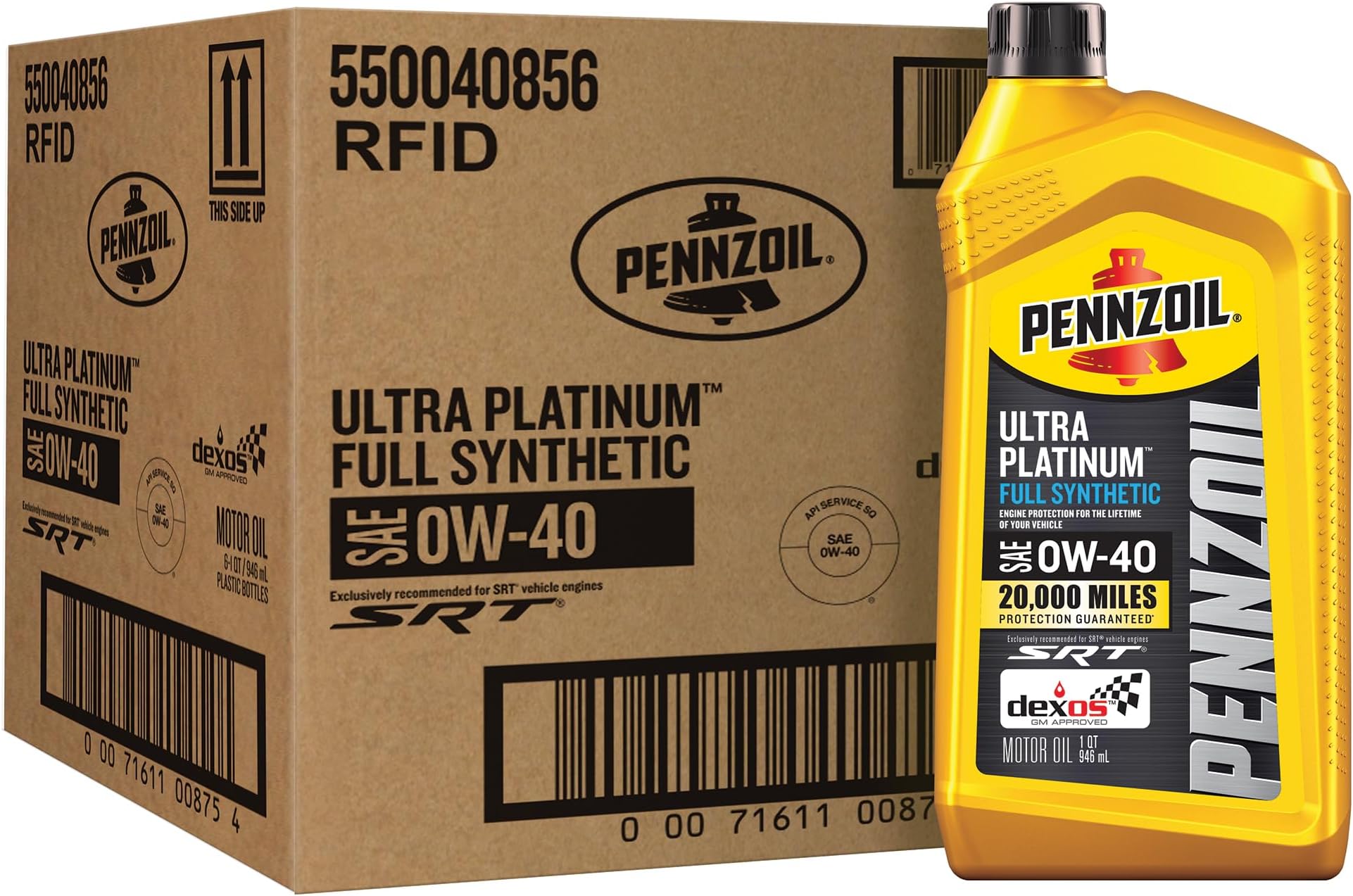 Pennzoil Ultra Platinum Full Synthetic 0W-40 Motor Oil, 1 Quart (Pack of 6)