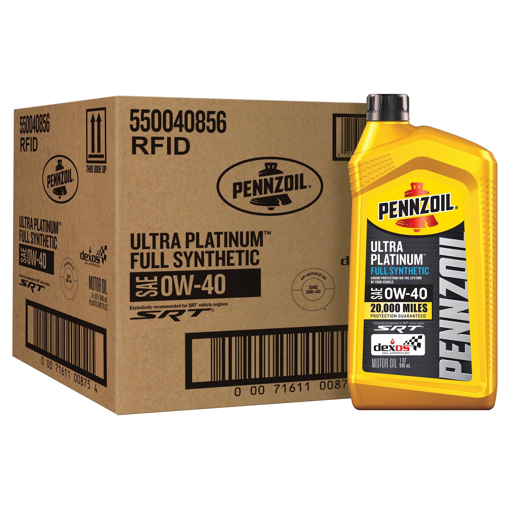Pennzoil Ultra Platinum Full Synthetic 0W-40 Motor Oil, 1 Quart (6 Pack)