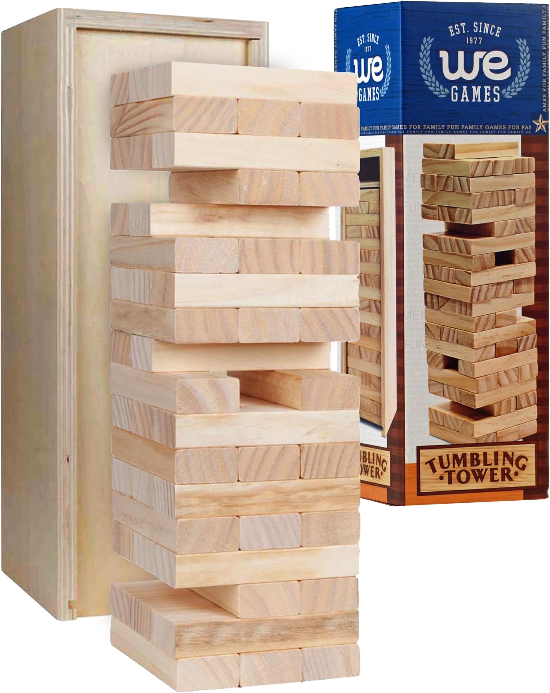 Wooden Block Stacking Game with Wooden Case and Die - 12 in. Packaged