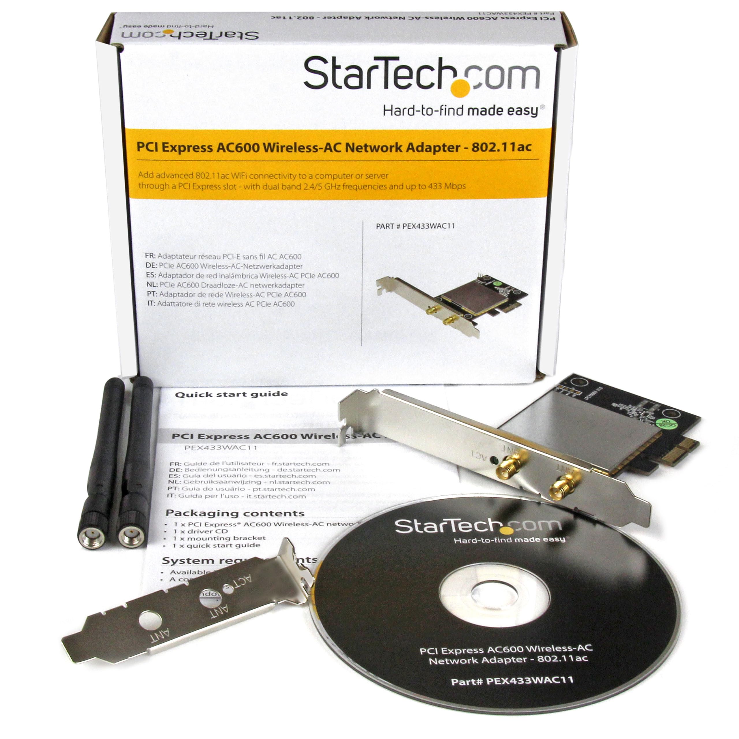 StarTech.com PEX433WAC11 AC600 bezprzewodowy adapter sieciowy, 802.11ac, PCI Express, dwupasmowy 2,4 GHz/5 GHz bezprzewodowa karta sieciowa PCIe