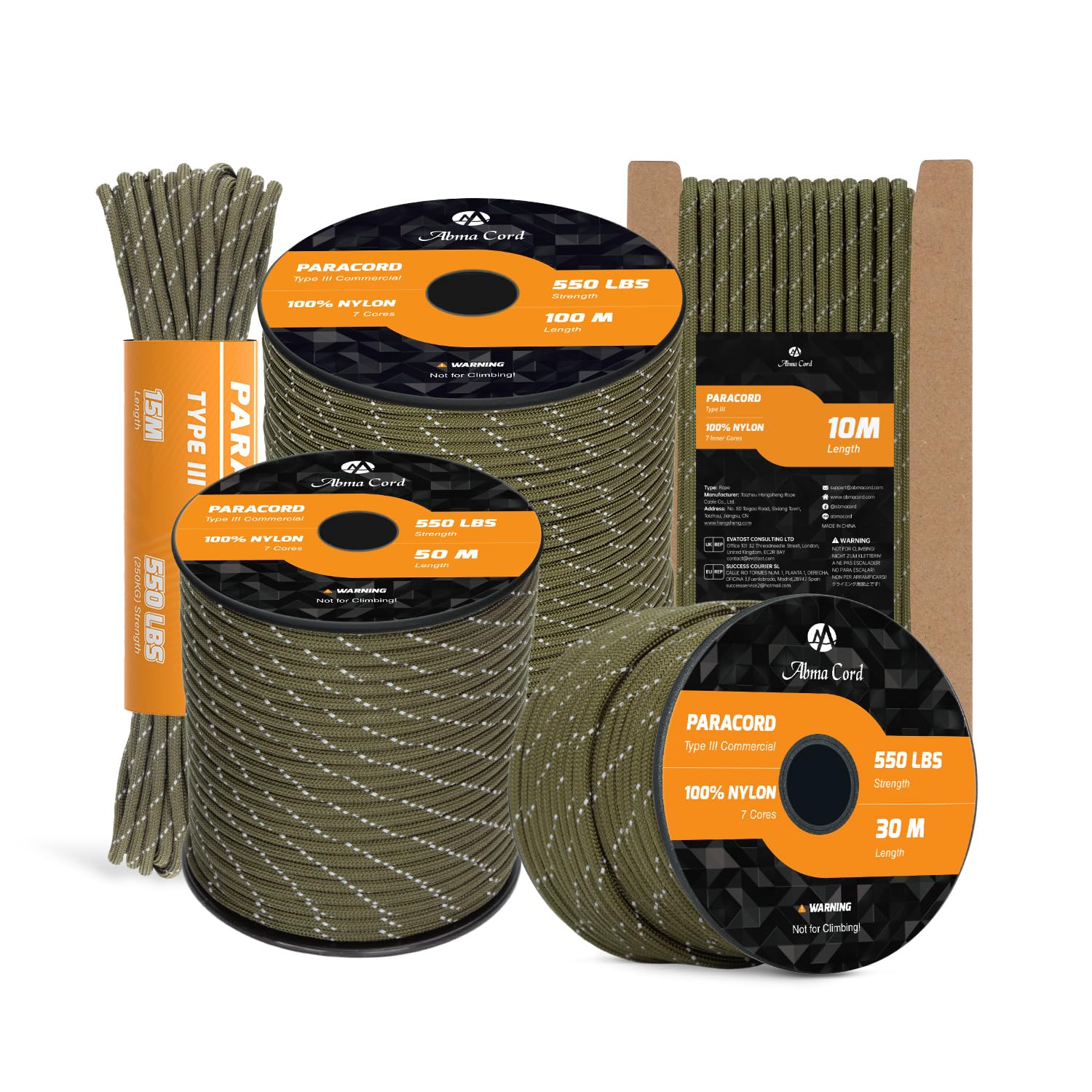 Abma Cord Paracord 550 4mm 50m 100% Nylon Rope Type III 7 Strands Parachute Cord for DIY, Camping, Survival, Outdoor - Max. 250kg - Reflective Army Green โ image 1