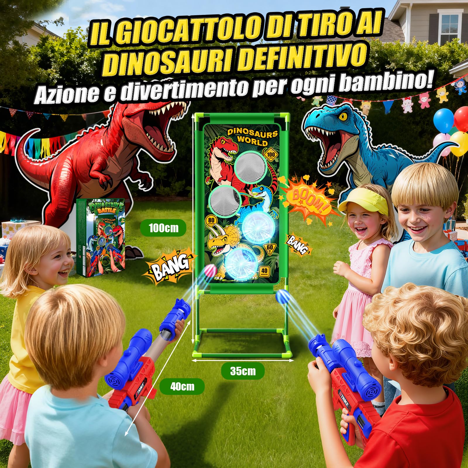 Giochi di Tiro al Bersaglio,Dinosauro Giocattolo per Bambini Gioco Regalo Giocattoli Regali Bambino Bambini Bimbo 3 4 5 6 7 9 10 11 12 Anni 2 Air Blaster con Mira, 4 Bersagli e 24 Palline di Schiuma