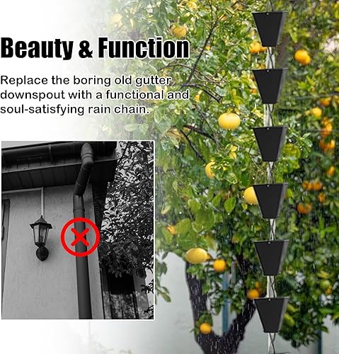 Miniatura 3 de Blazea Cadena de lluvia cuadrada colgante de aleación de aluminio, reemplazo de canalón de techo de 5, 8, 8, 5, 9, 10, 13, 16 pies, cadenas modernas