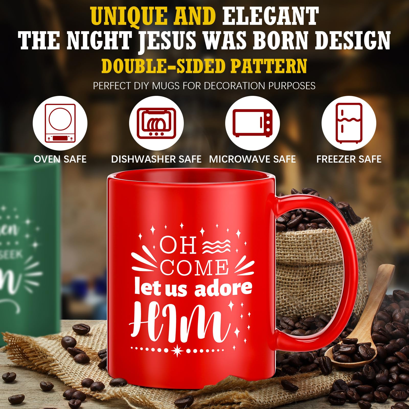 Uiifan Juego de 9 tazas de Navidad de 12 onzas, mini tazas de café de Navidad con taza de belén, tazas de cerámica para Navidad caliente o fría, centros de mesa, decoración de inauguración de la casa