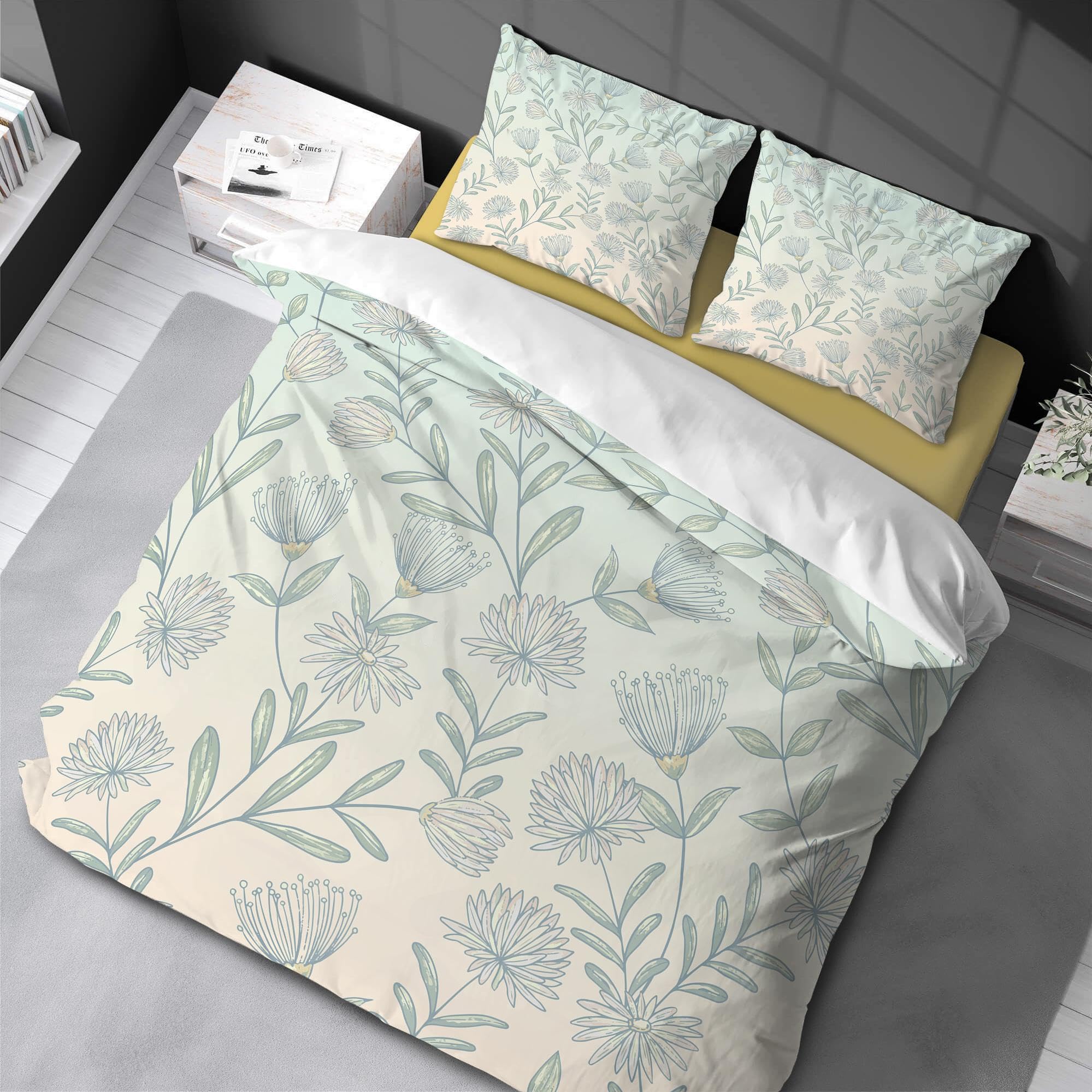 Parure de lit botanique 150x200 microfibre avec 2 taies d'oreiller zippées