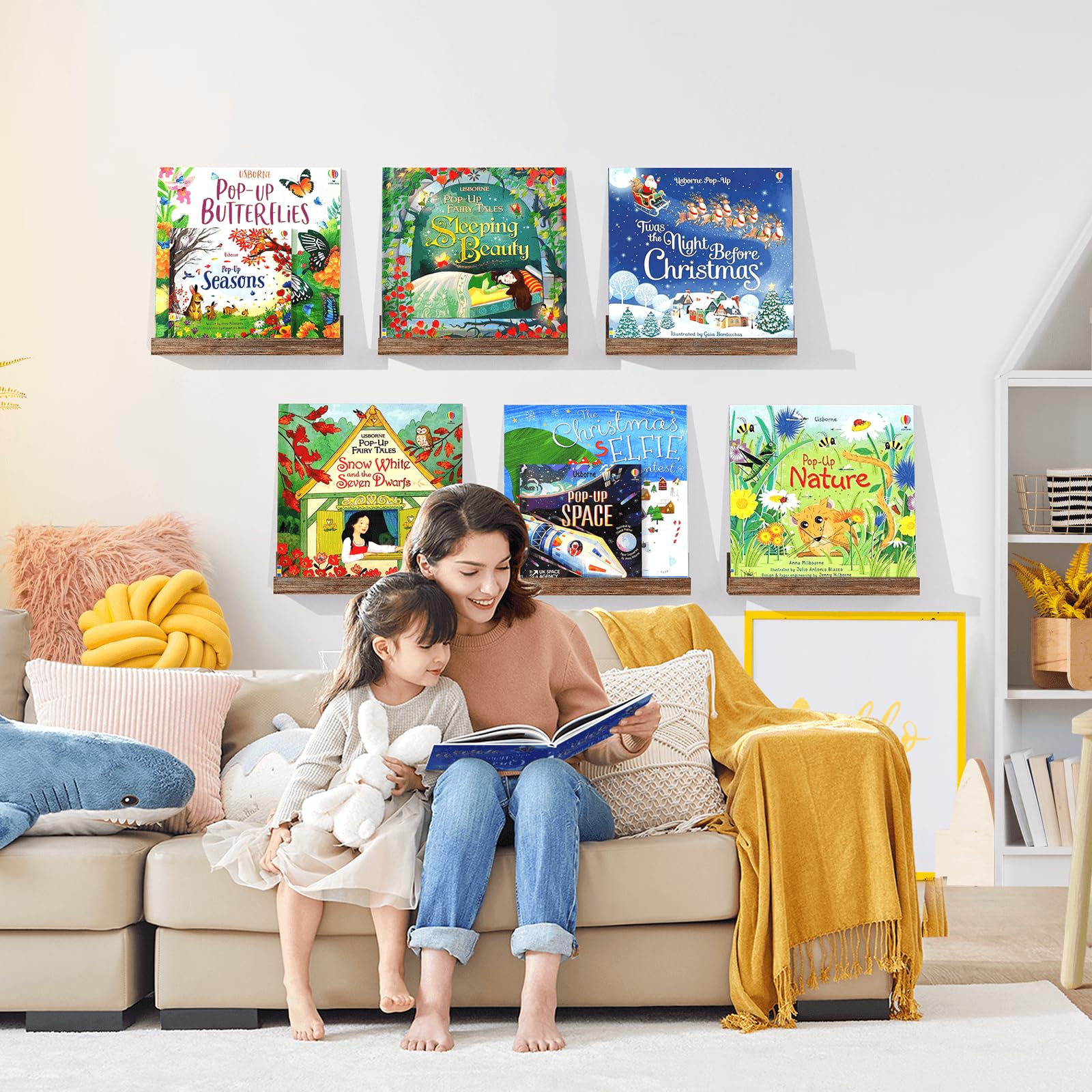 Mensola da parete per dischi in vinile, 30,5 cm, in legno, confezione da 6 mensole galleggianti per parete, portariviste, libreria per bambini, per camera da letto, soggiorno, marrone rustico