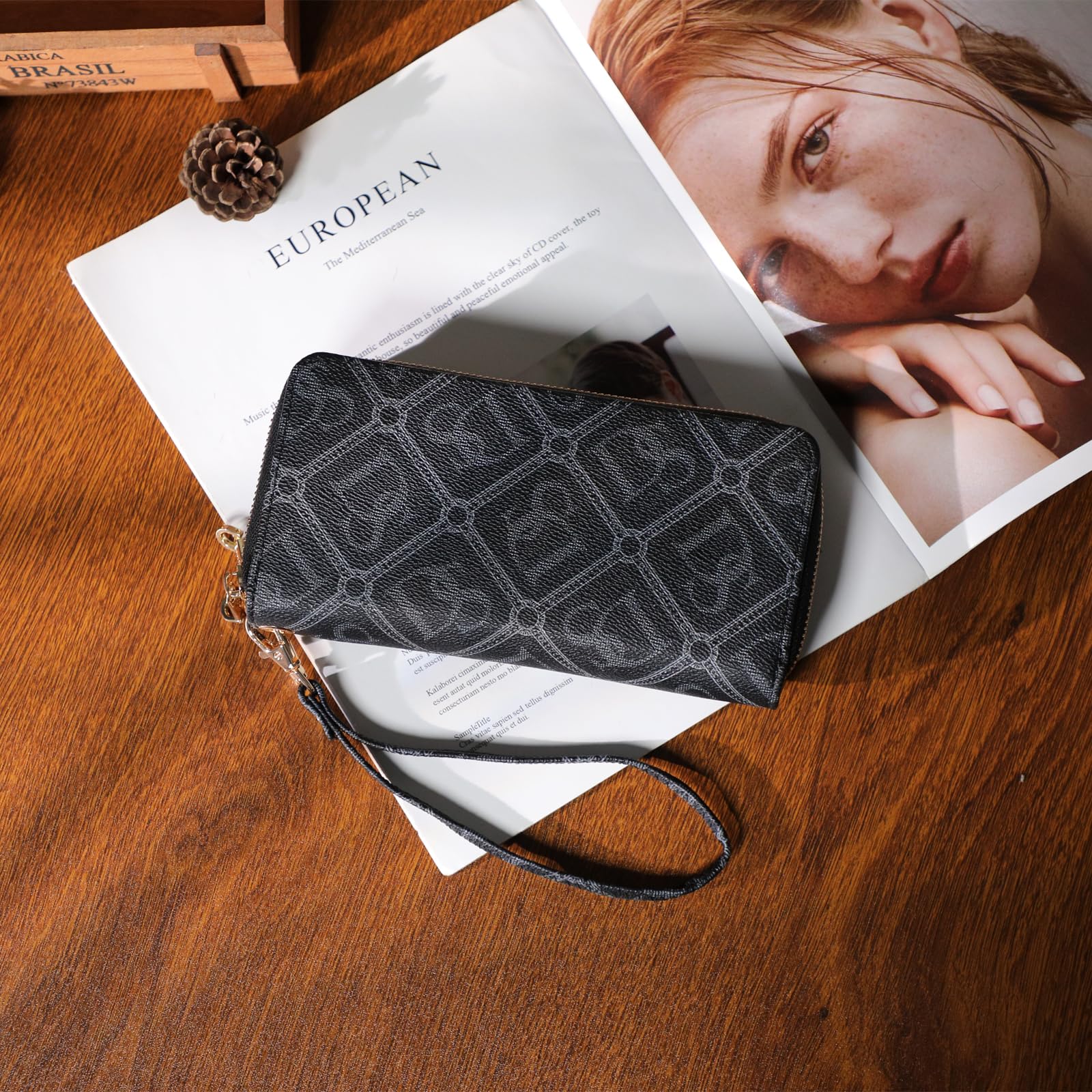 Dasein RFID Blocking Wallet Purse for Women Large Capacity Wristlet Clutch Bag Multi Card Holder Phone Case with Wrist Strap